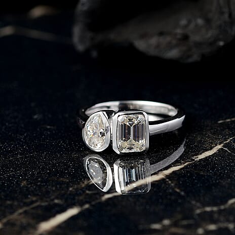 Djoy Moissanite Solitaire Ring in Rhodium Overlay Sterling Silver 1.89 Ct.