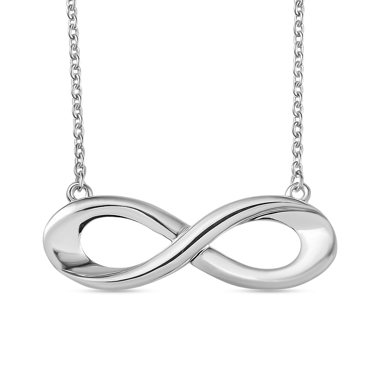 Djoy - Infinity Knot Necklace (Size - 20) with Lobster Clasp in Rhodium Overlay Sterling Silver, Silver Wt. 5.48 Gms.