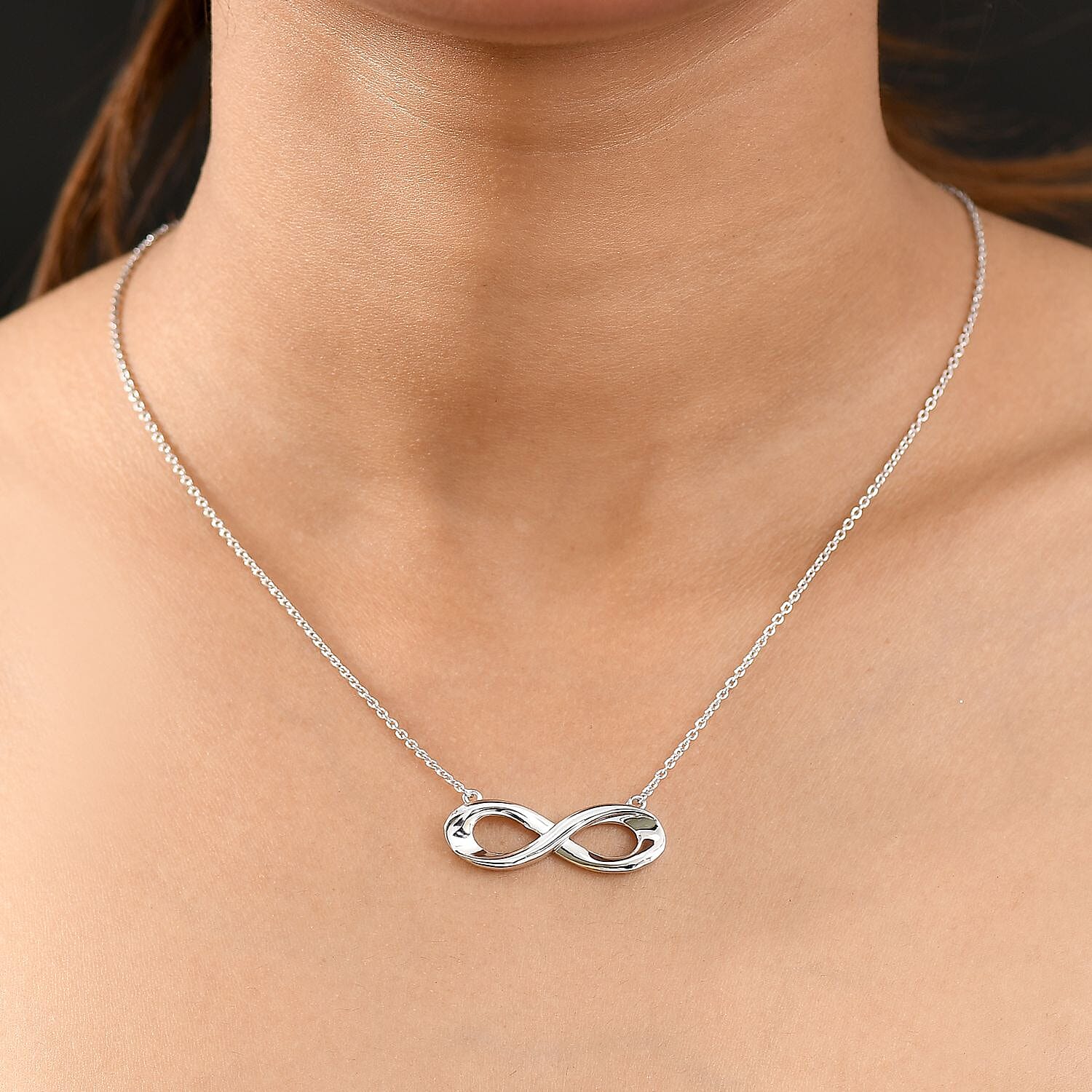Djoy - Infinity Knot Necklace (Size - 20) with Lobster Clasp in Rhodium Overlay Sterling Silver, Silver Wt. 5.48 Gms.