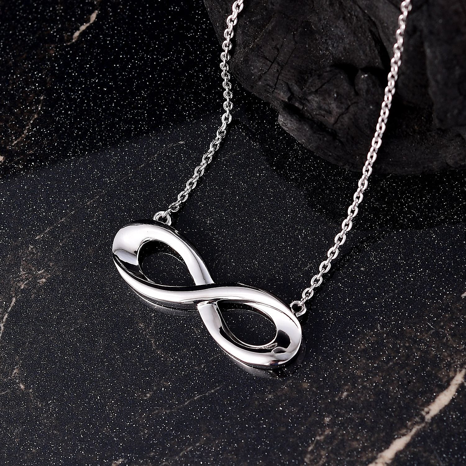 Djoy - Infinity Knot Necklace (Size - 20) with Lobster Clasp in Rhodium Overlay Sterling Silver, Silver Wt. 5.48 Gms.