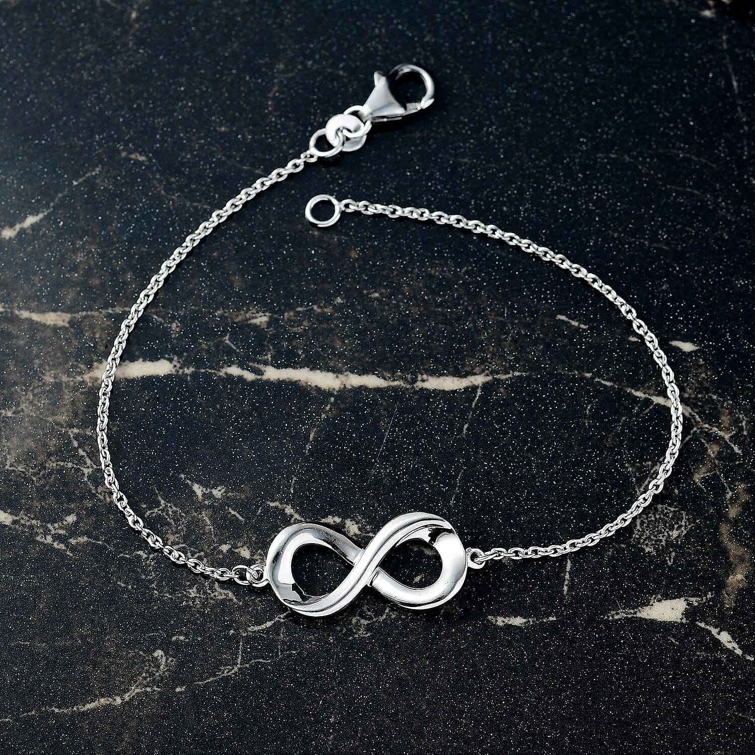 Djoy - Infinity Kont Bracelet (Size - 7.5) with Lobster Clasp in Rhodium Overlay Sterling Silver
