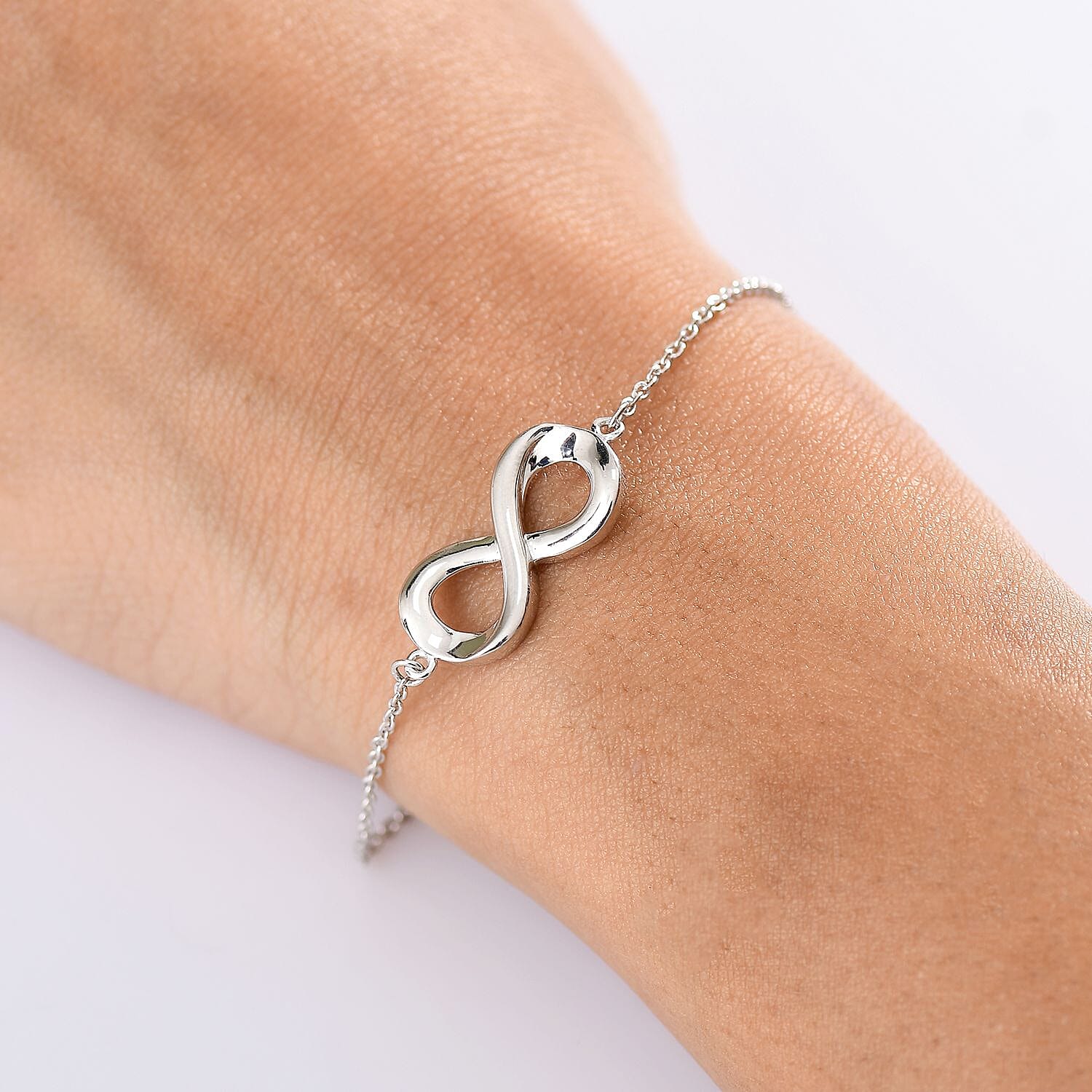 Djoy - Infinity Kont Bracelet (Size - 7.5) with Lobster Clasp in Rhodium Overlay Sterling Silver