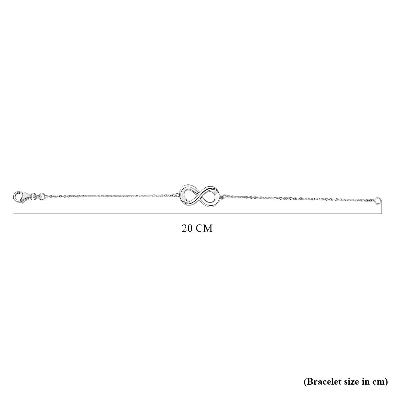 Djoy - Infinity Kont Bracelet (Size - 7.5) with Lobster Clasp in Rhodium Overlay Sterling Silver