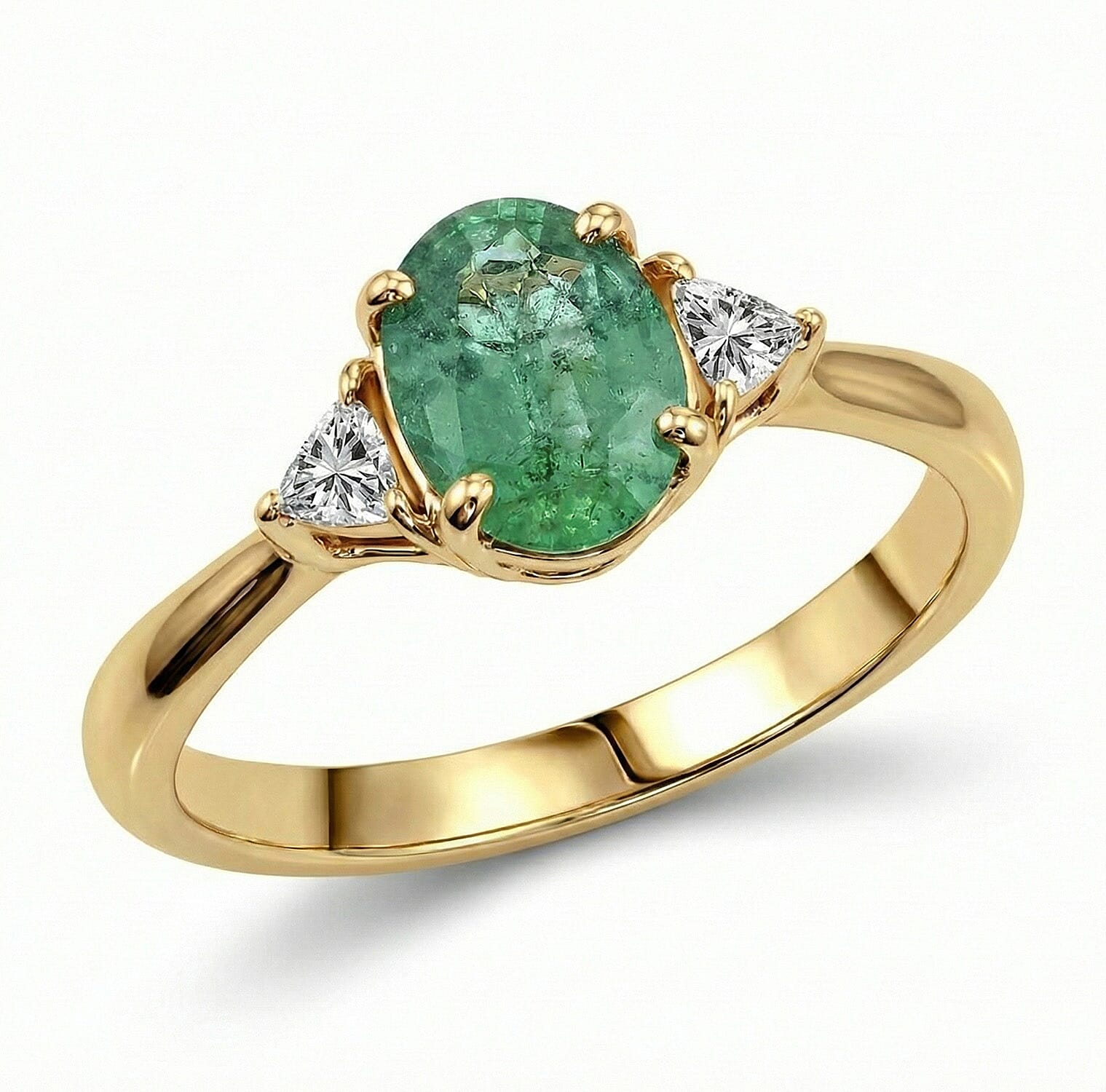 18K Yellow Gold AAAA Zambian Emerald, White Diamond SI Ring, Gold Wt.3.93 Gms  1.400  Ct.