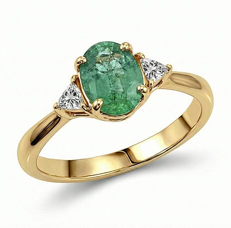 18K Yellow Gold AAAA Zambian Emerald, White Diamond SI Ring, Gold Wt.3.93 Gms  1.400  Ct.