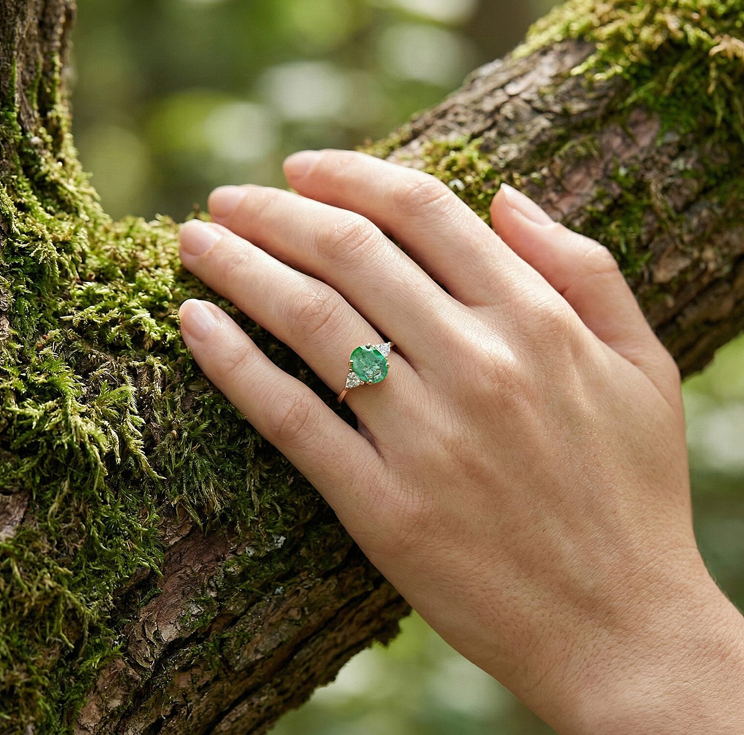 18K Yellow Gold AAAA Zambian Emerald, White Diamond SI Ring, Gold Wt.3.93 Gms  1.400  Ct.