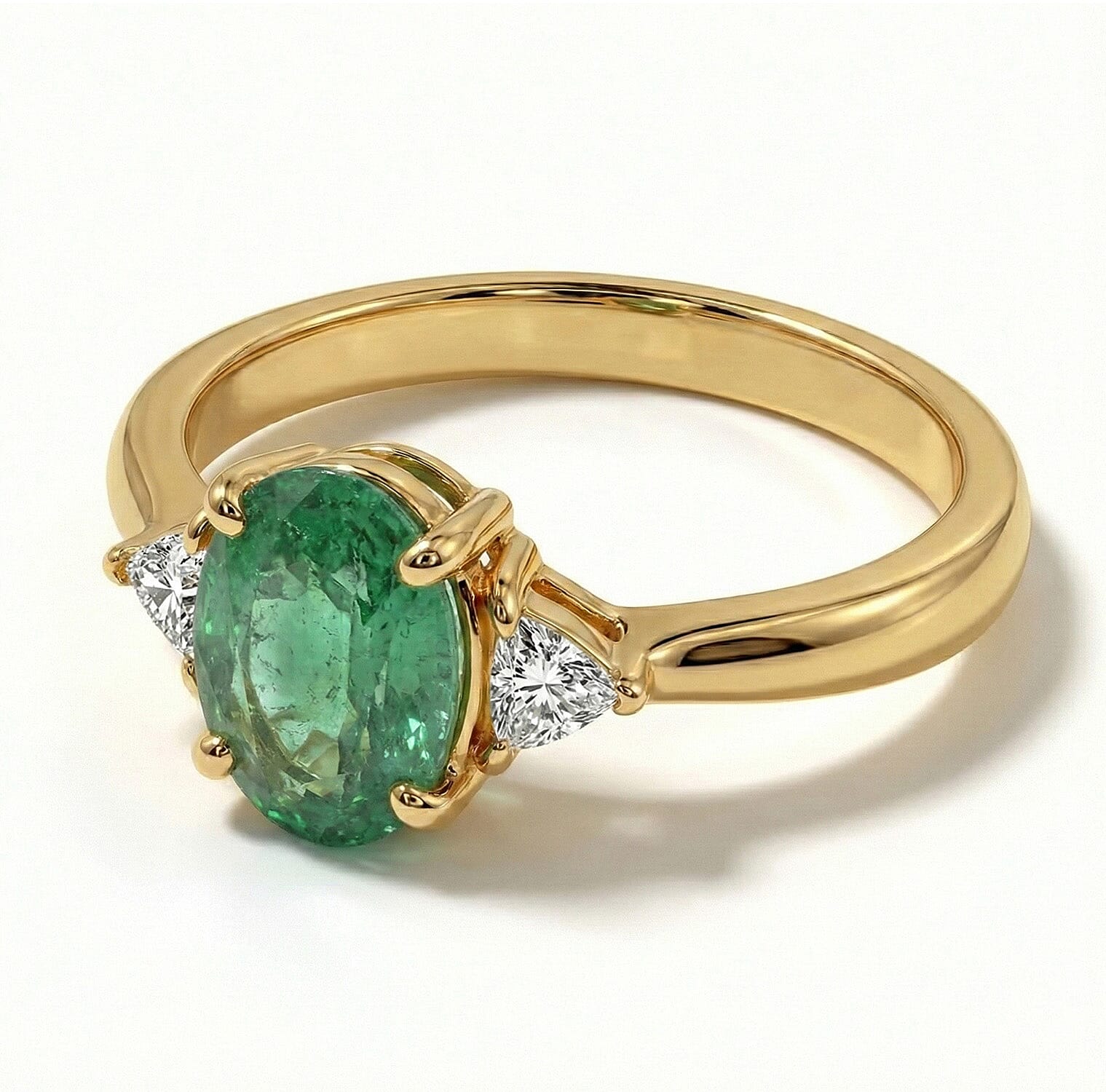 18K Yellow Gold AAAA Zambian Emerald, White Diamond SI Ring, Gold Wt.3.93 Gms  1.400  Ct.