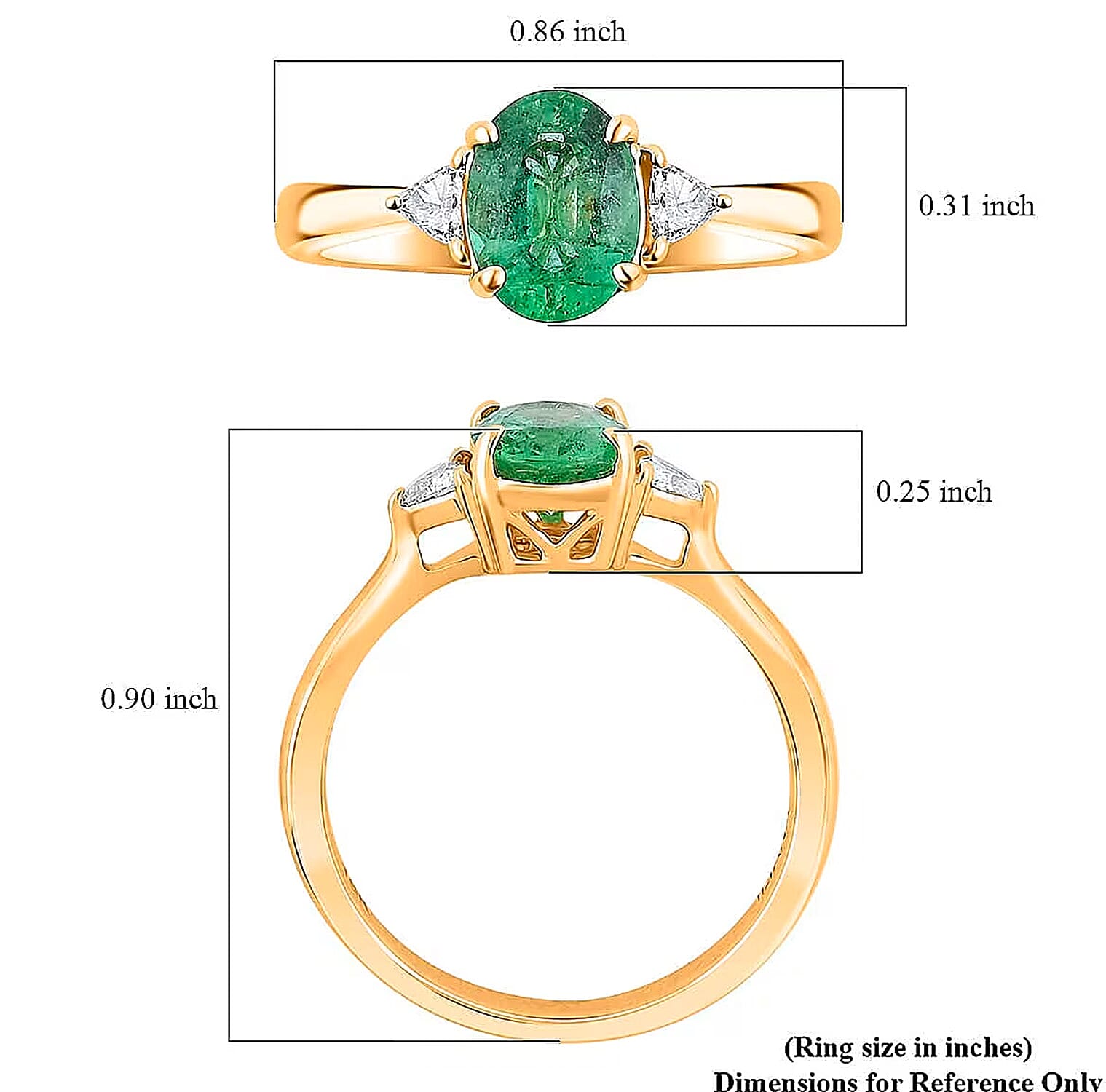 18K Yellow Gold AAAA Zambian Emerald, White Diamond SI Ring, Gold Wt.3.93 Gms  1.400  Ct.