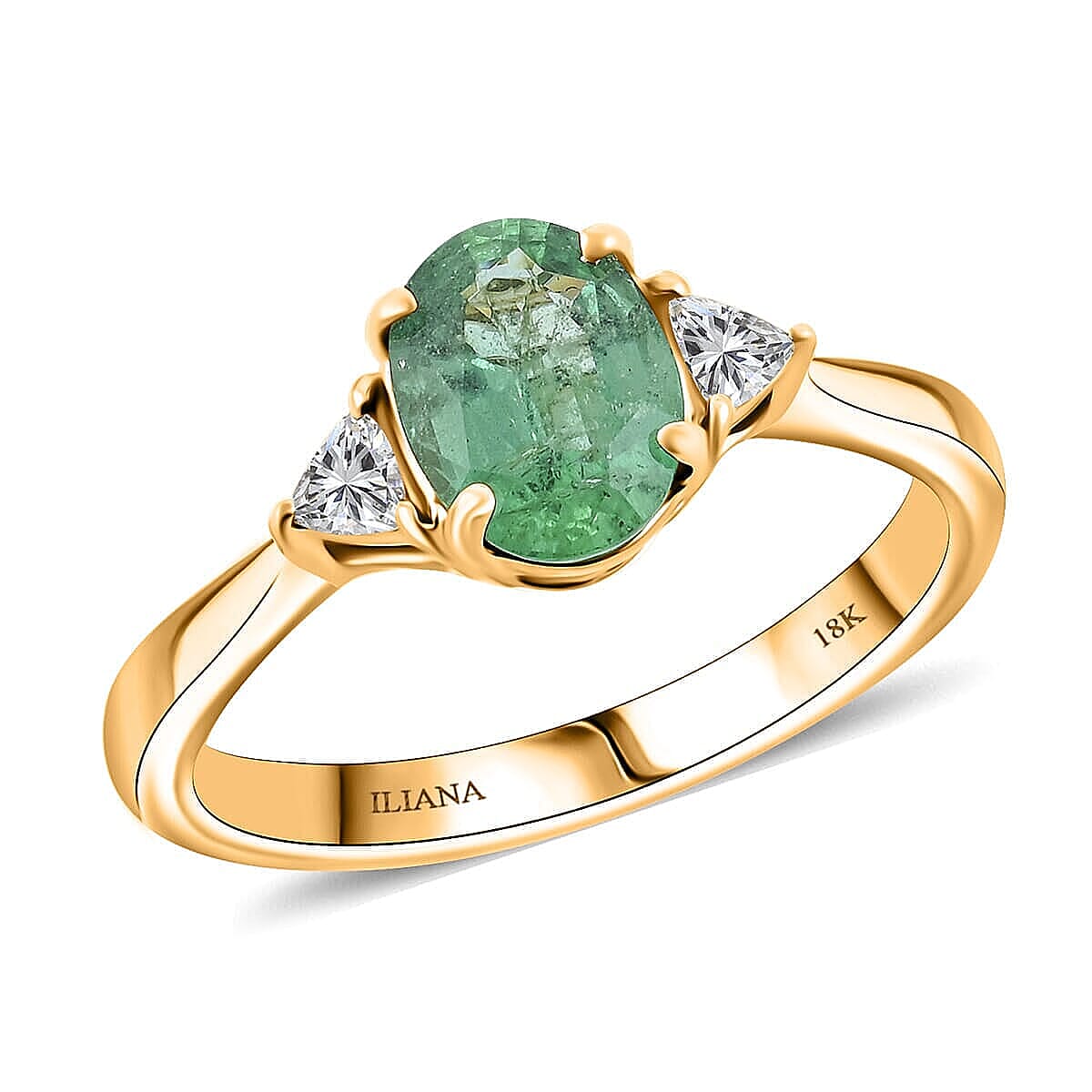 18K Yellow Gold AAAA Zambian Emerald, White Diamond SI Ring, Gold Wt.3.93 Gms  1.400  Ct.