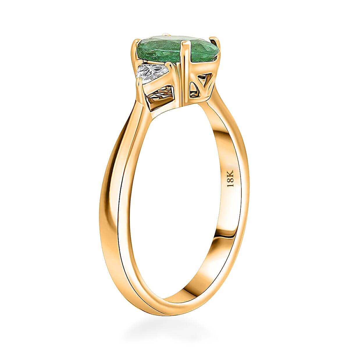 18K Yellow Gold AAAA Zambian Emerald, White Diamond SI Ring, Gold Wt.3.93 Gms  1.400  Ct.