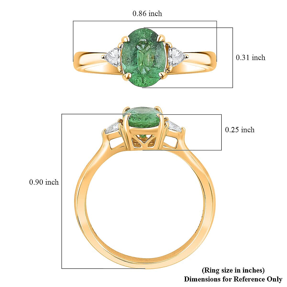 18K Yellow Gold AAAA Zambian Emerald, White Diamond SI Ring, Gold Wt.3.93 Gms  1.400  Ct.