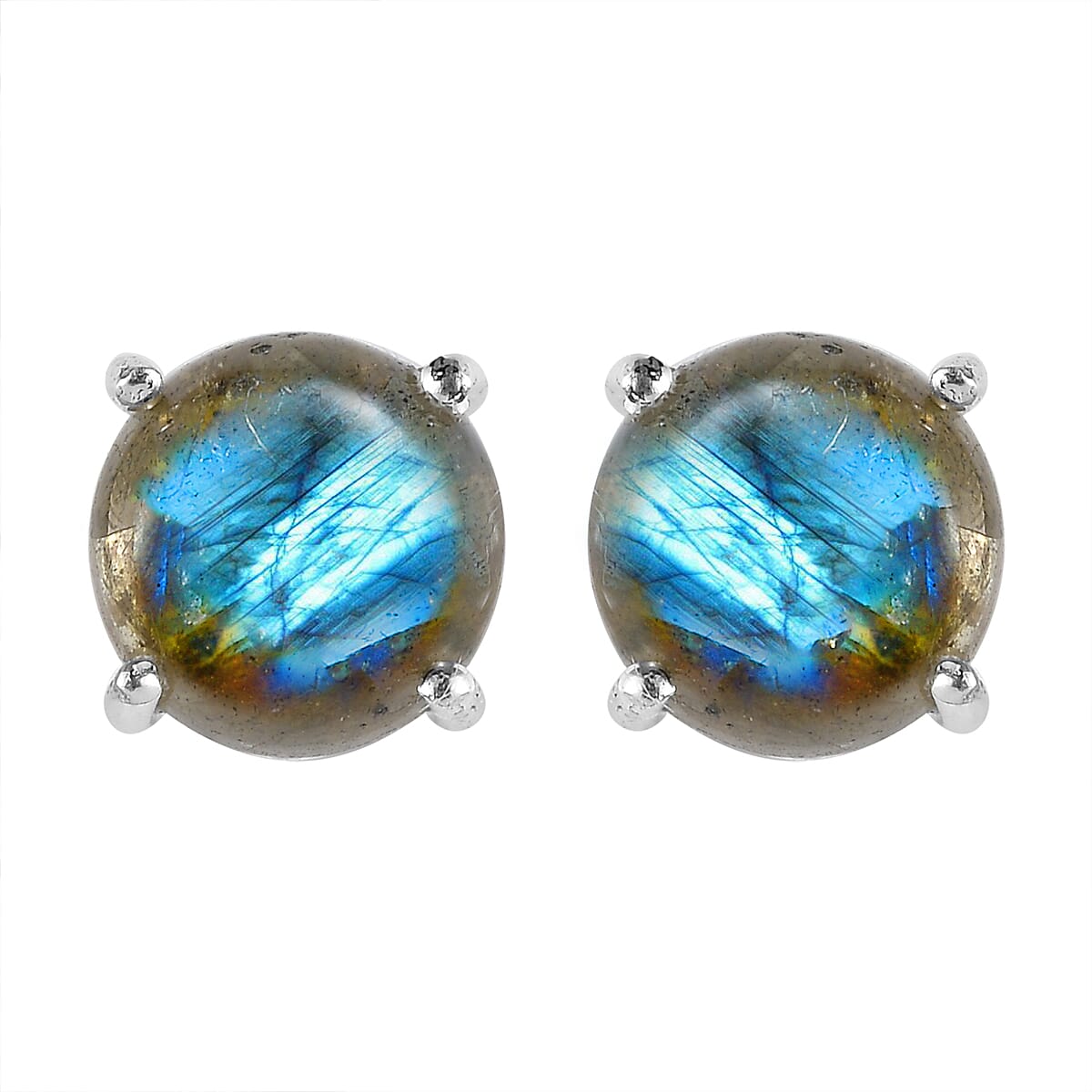 Labradorite Earring with Push Back in Rhodium Overlay Sterling Silver 5.00 Ct.