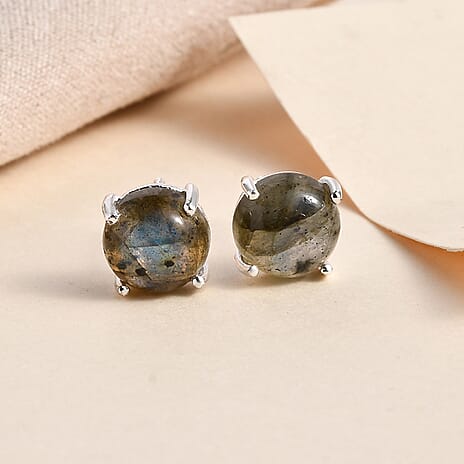 Labradorite Earring with Push Back in Rhodium Overlay Sterling Silver 5.00 Ct.