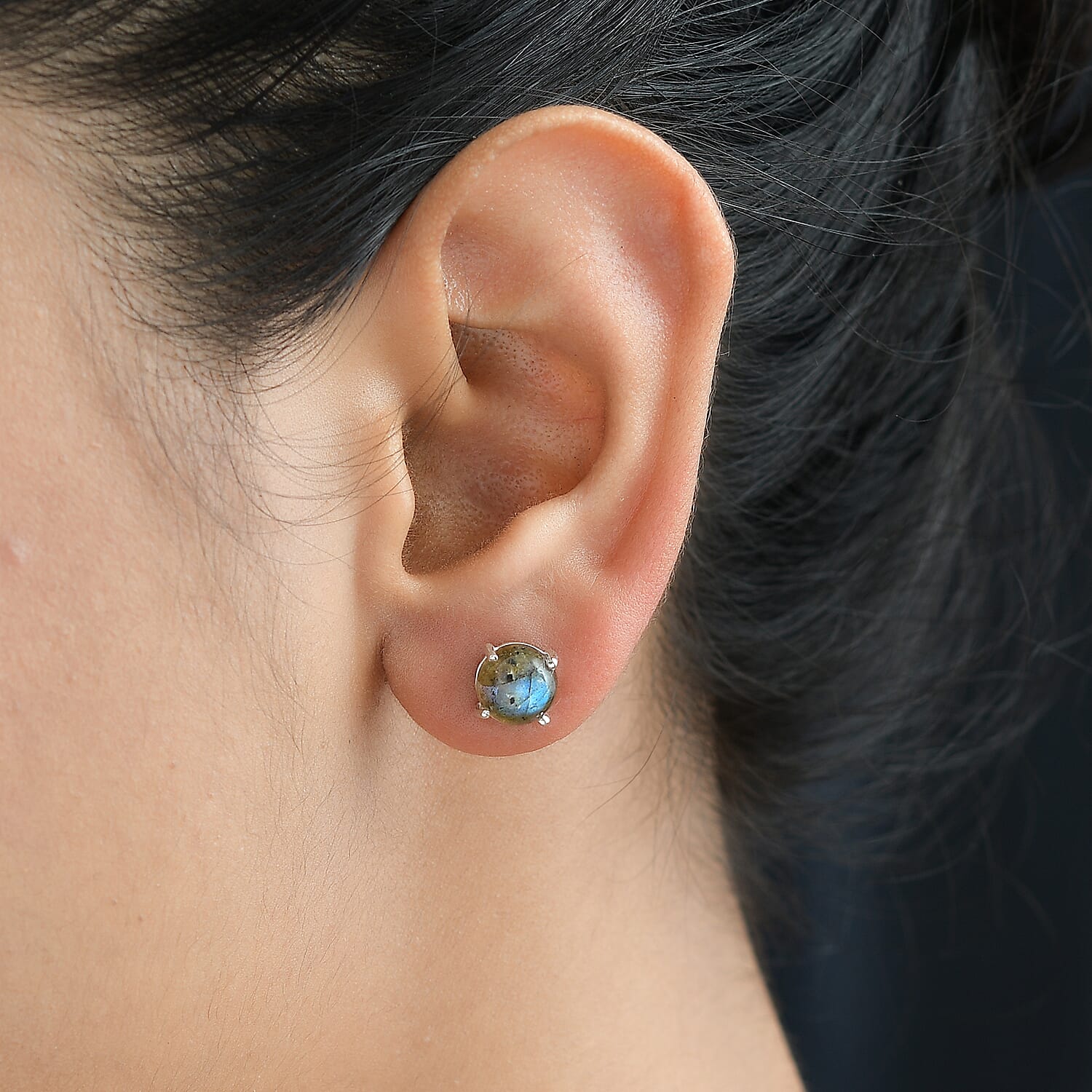 Labradorite Earring with Push Back in Rhodium Overlay Sterling Silver 5.00 Ct.