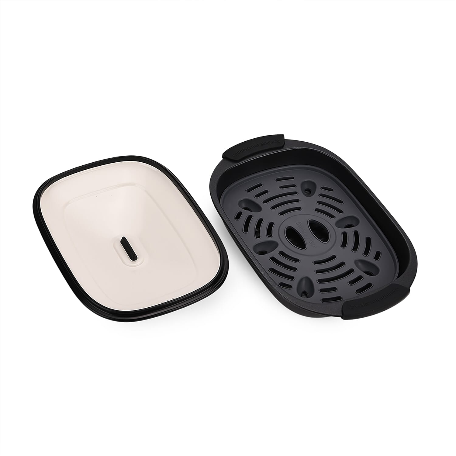 Microwave Steel Non-Stick Grill Pot with Steam Rack - Black & White