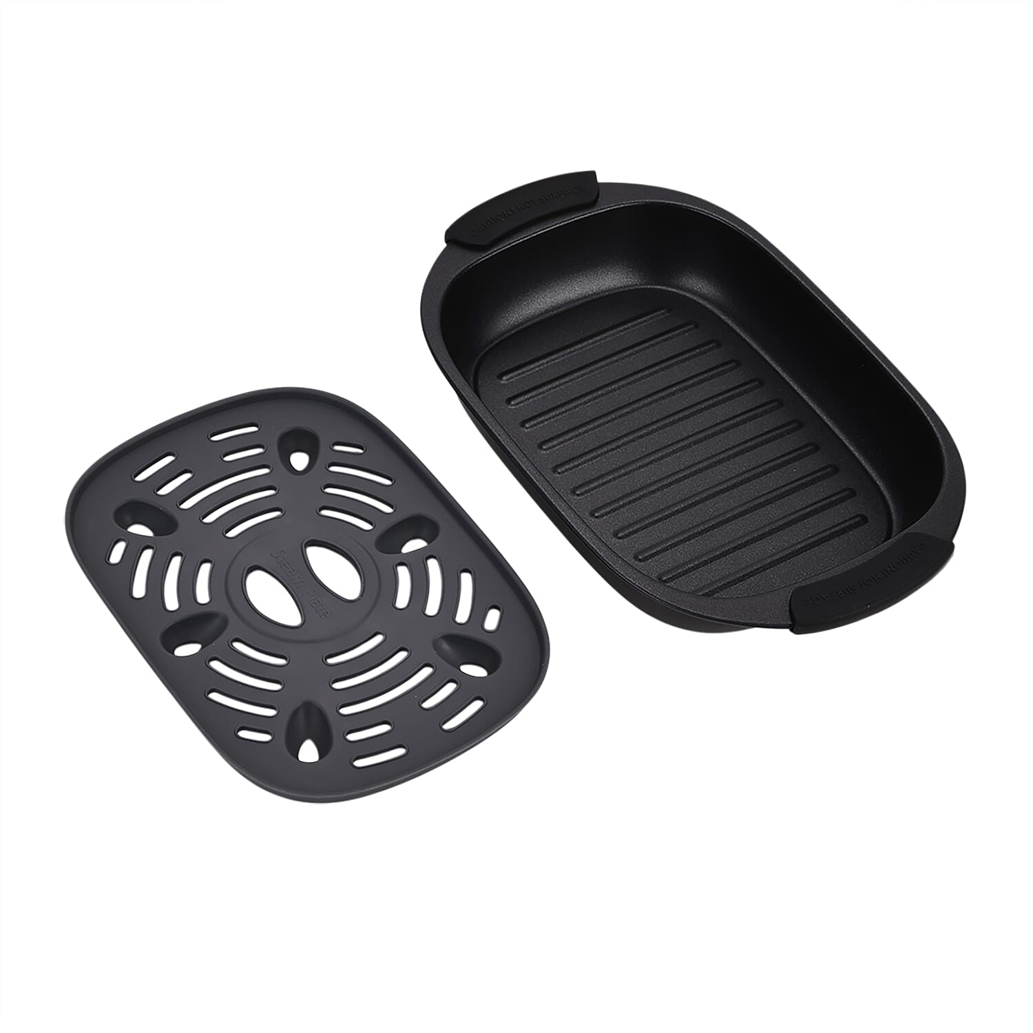 Microwave Steel Non-Stick Grill Pot with Steam Rack - Black & White