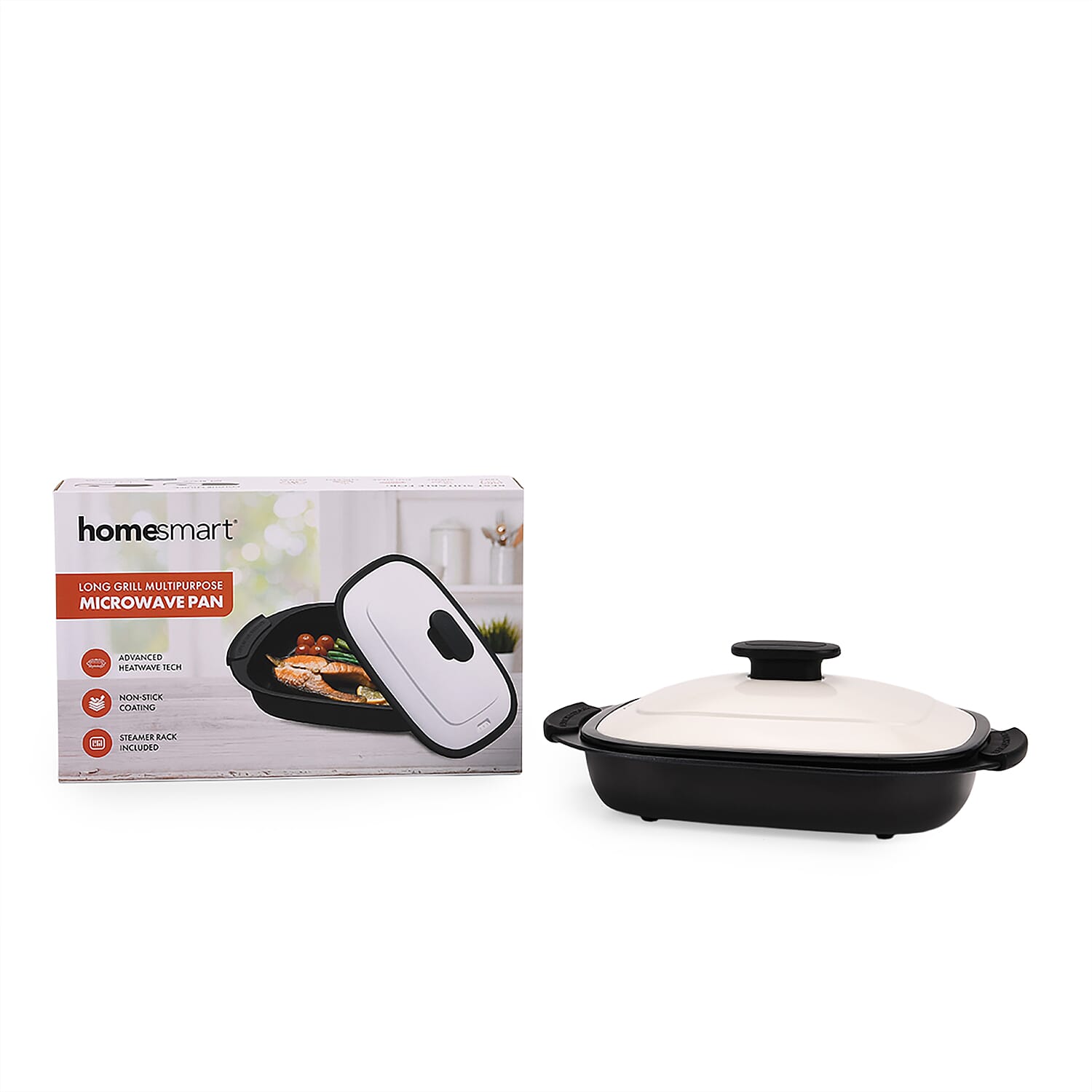 Microwave Steel Non-Stick Grill Pot with Steam Rack - Black & White