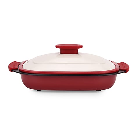 Microwave Steel Non-Stick Grill Pot with Steam Rack - Red & White