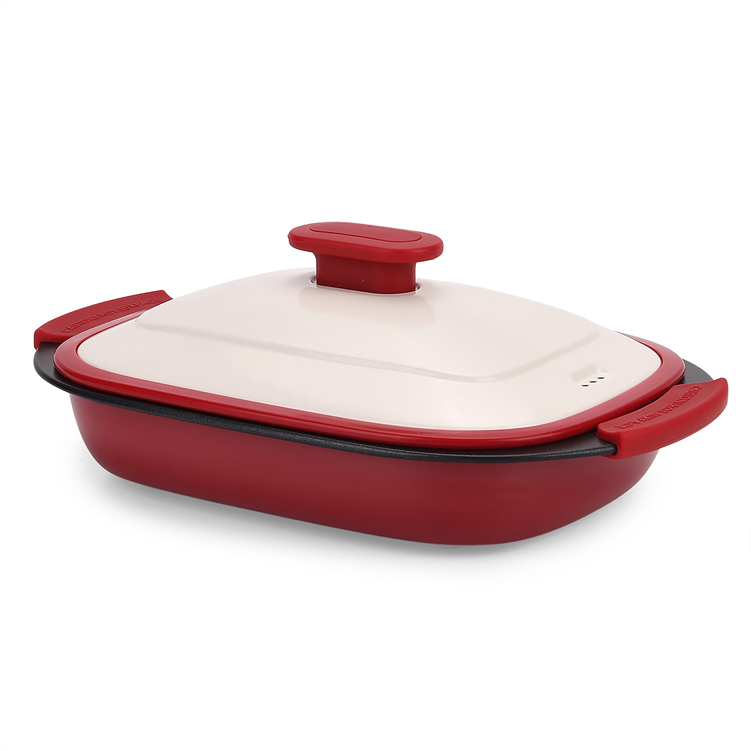 Microwave Steel Non-Stick Grill Pot with Steam Rack - Red & White