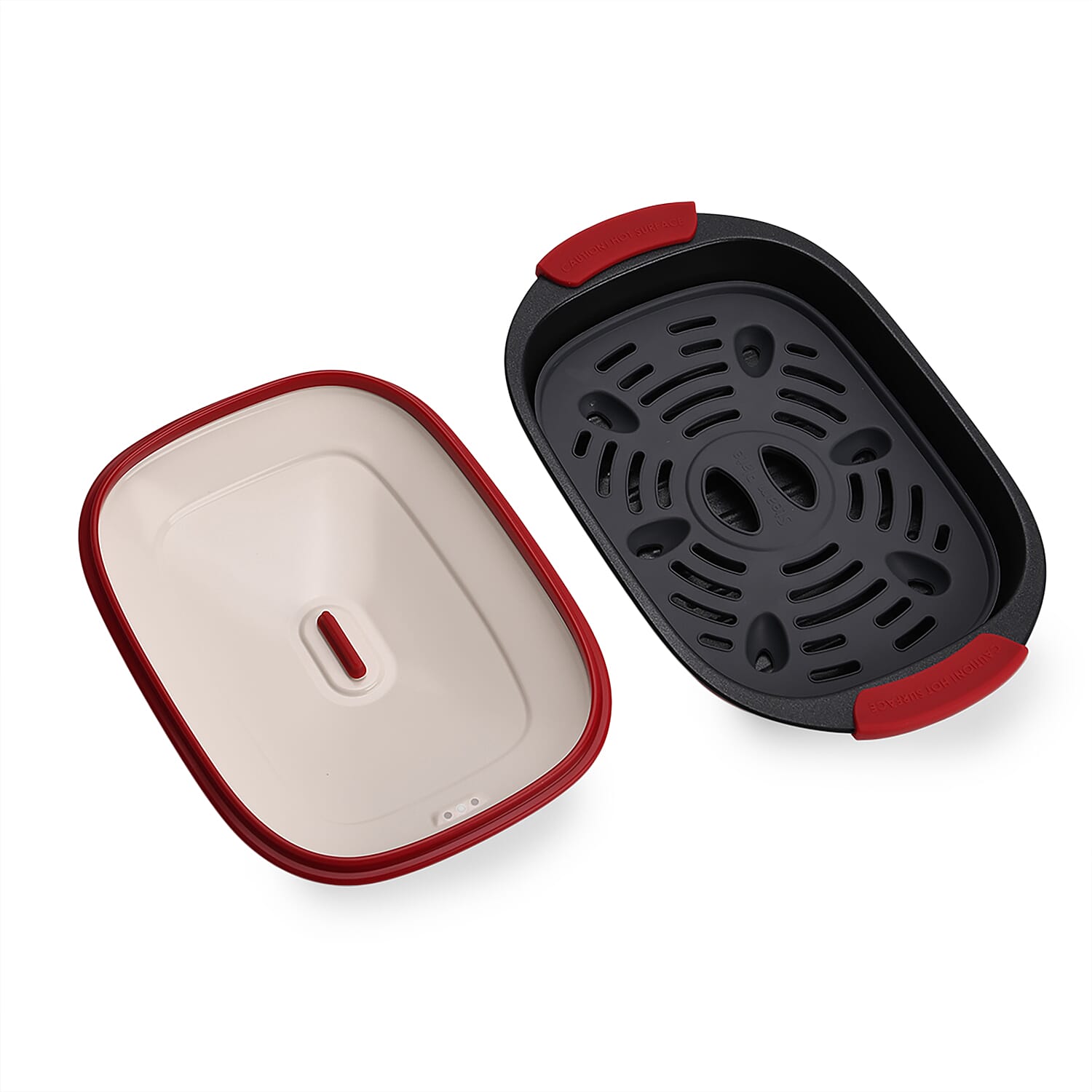 Microwave Steel Non-Stick Grill Pot with Steam Rack - Red & White