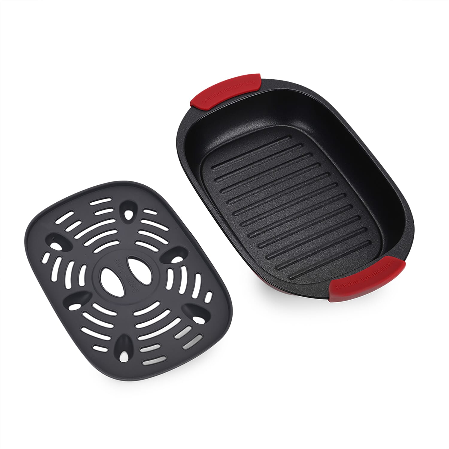 Microwave Steel Non-Stick Grill Pot with Steam Rack - Red & White