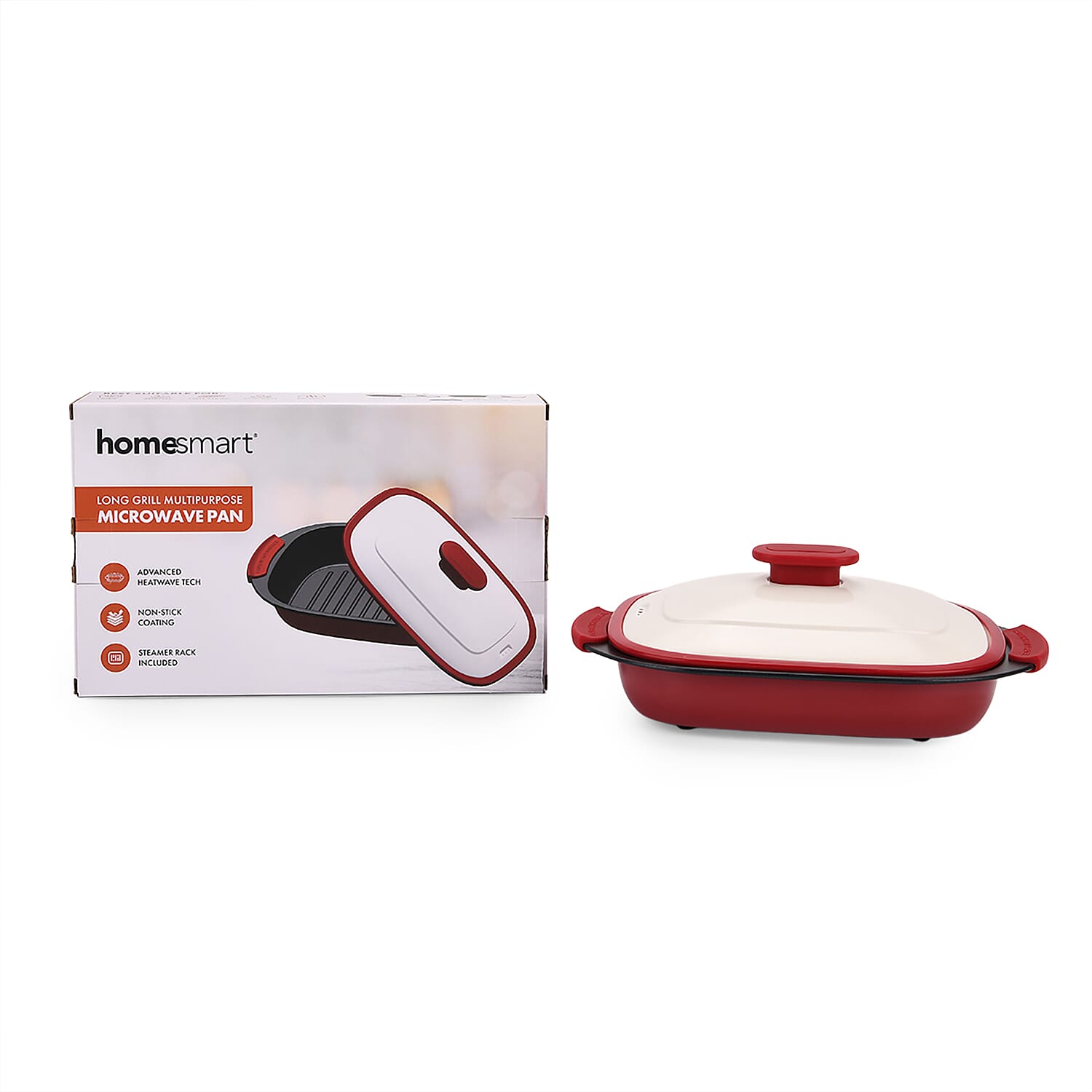 Microwave Steel Non-Stick Grill Pot with Steam Rack - Red & White