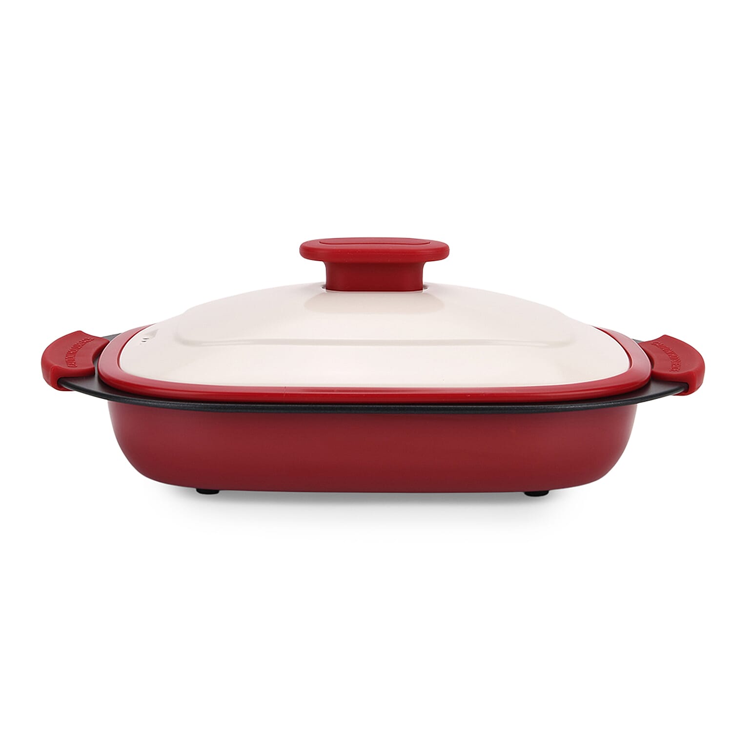 Microwave Steel Non-Stick Grill Pot with Steam Rack - Red & White