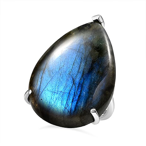 Djoy AAA Labradorite Solitaire Ring in Platinum Overlay Sterling Silver 35.43 Ct.