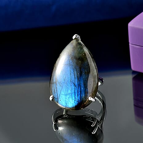 Djoy AAA Labradorite Solitaire Ring in Platinum Overlay Sterling Silver 35.43 Ct.