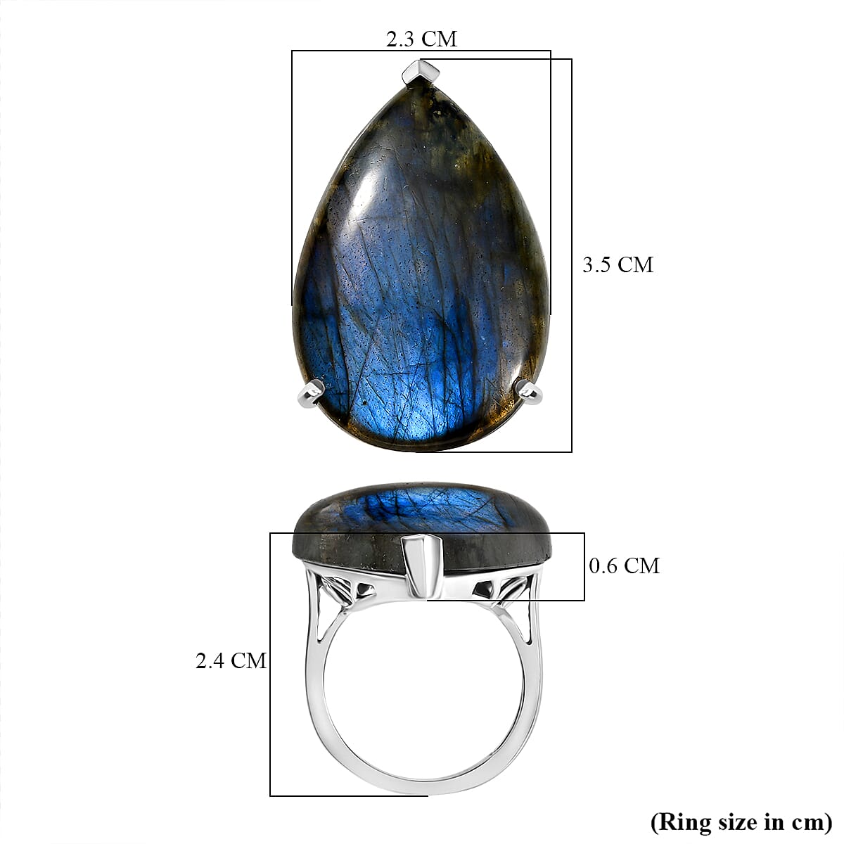 D'joy AAA Labradorite Solitaire Ring in Platinum Overlay Sterling Silver 35.43 Ct. D'joy AAA Labradorite Solitaire Ring in Platinum Overlay Sterling Silver 35.43 Ct.