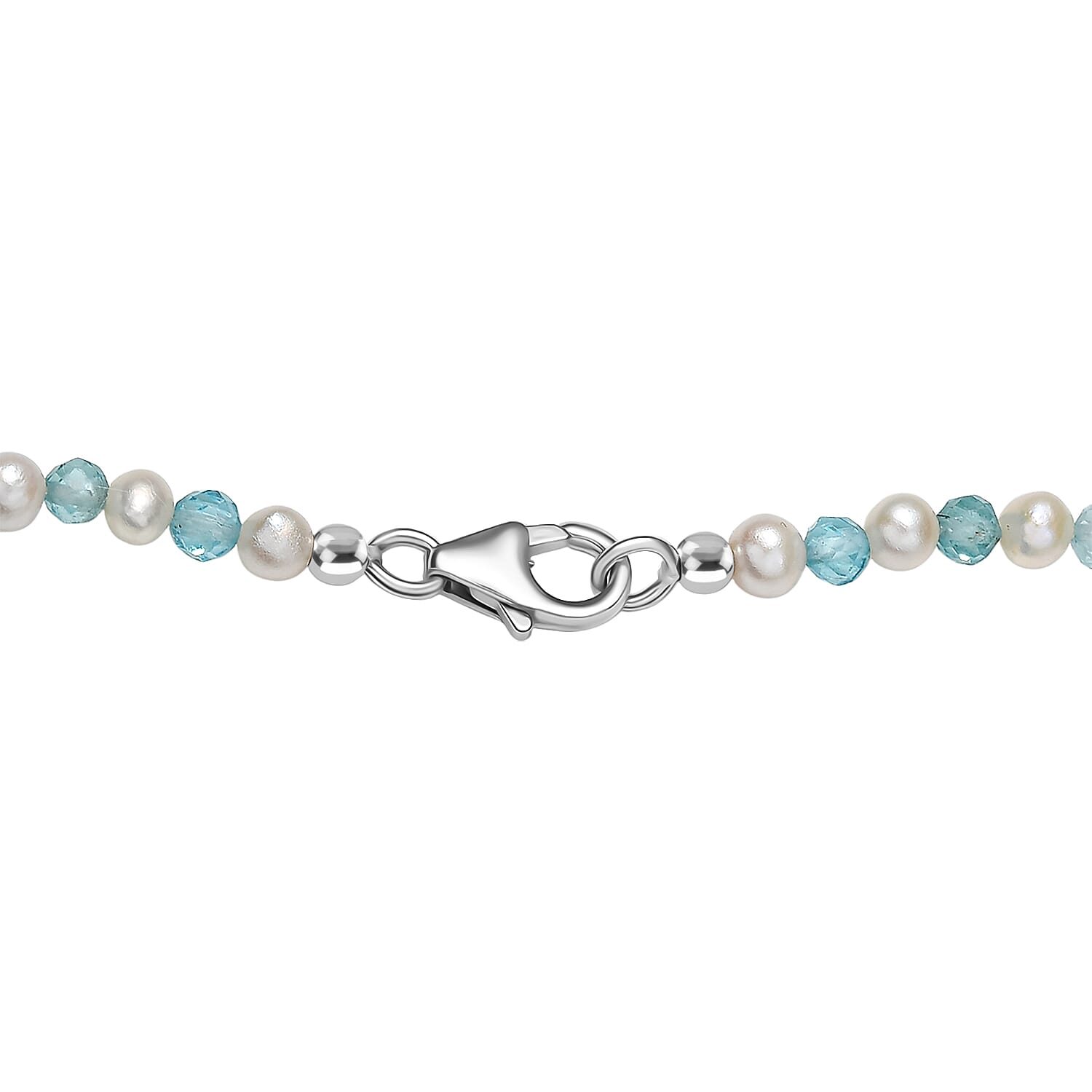 GP Celestial Dream Collection - Blue Apatite, Blue Sapphire, Fresh Water Pearl, & White Zircon Cluster Necklace (Size - 20) with Lobster Clasp in Rhodium Overlay Sterling Silver 20.68 Ct.