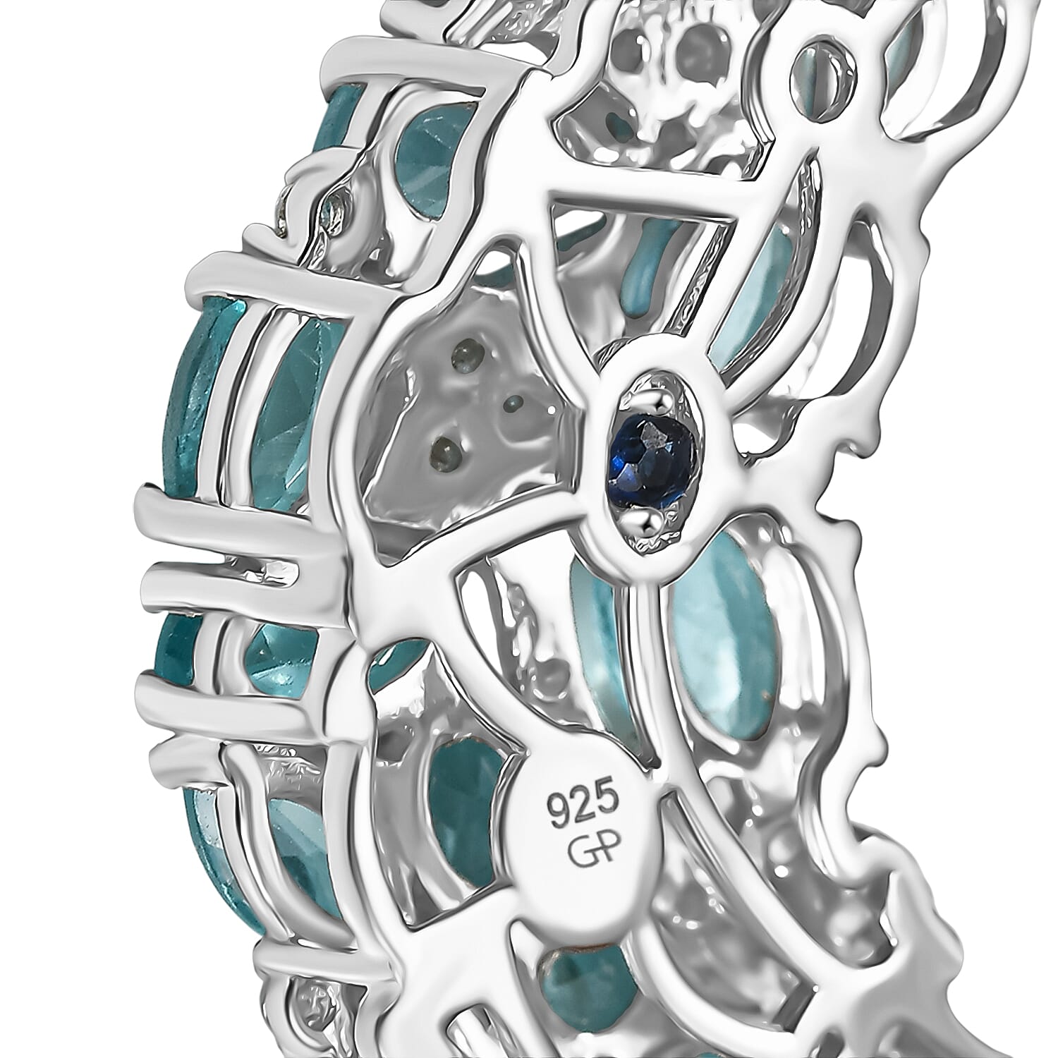 GP Celestial Dream Collection - Blue Apatite, Blue Sapphire, Fresh Water Pearl, & White Zircon Cluster Necklace (Size - 20) with Lobster Clasp in Rhodium Overlay Sterling Silver 20.68 Ct.