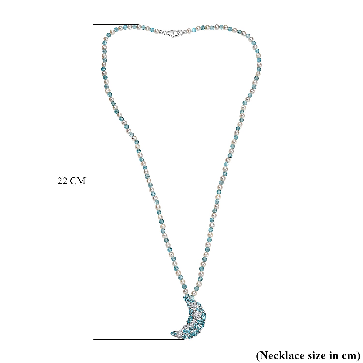 GP Celestial Dream Collection - Blue Apatite, Blue Sapphire, Fresh Water Pearl, & White Zircon Cluster Necklace (Size - 20) with Lobster Clasp in Rhodium Overlay Sterling Silver 20.68 Ct.