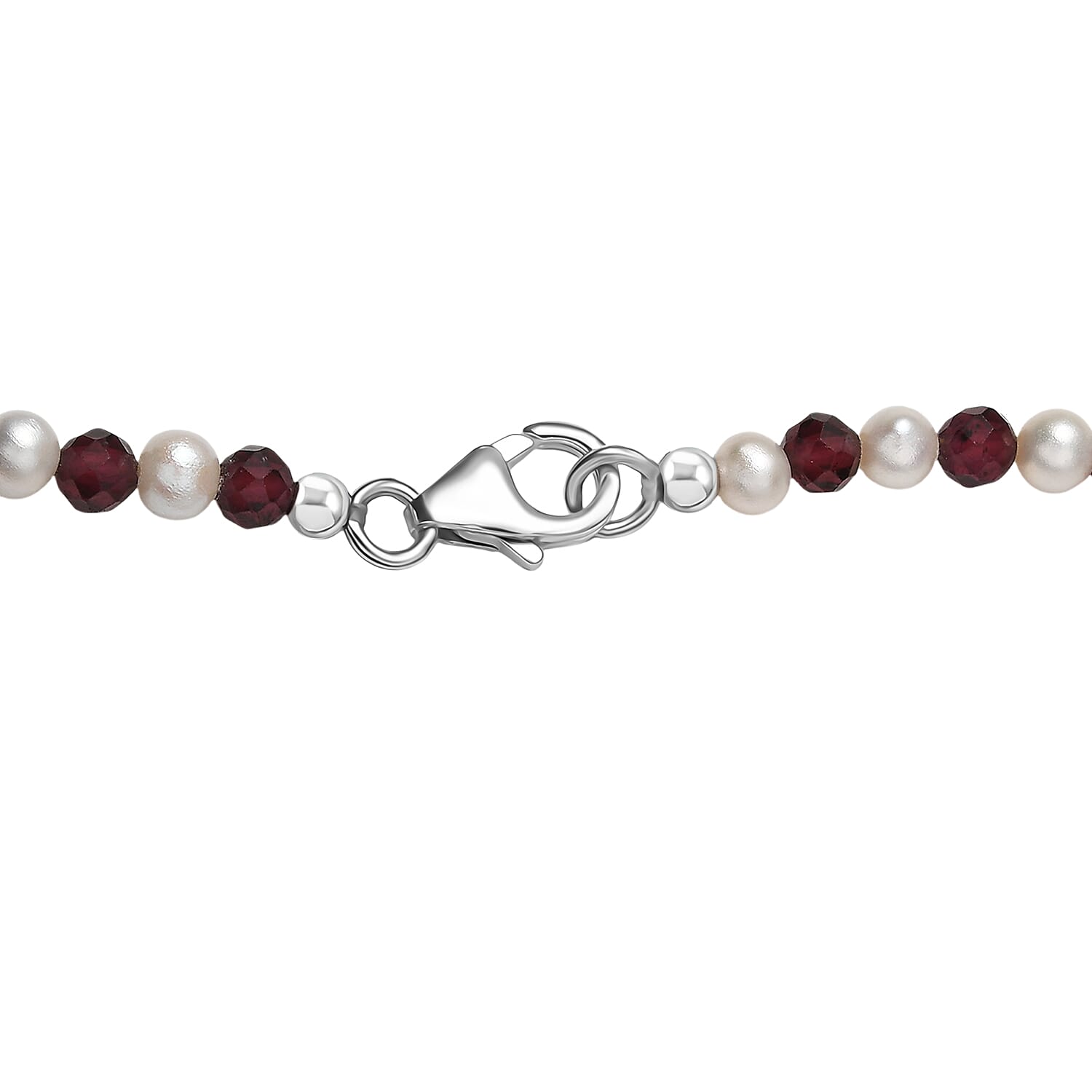 GP Celestial Dream Collection - Red Garnet, Blue Sapphire, Fresh Water Pearl & White Zircon Cluster Necklace (Size - 20) with Lobster Clasp in Rhodium Overlay Sterling Silver 25.38 Ct.