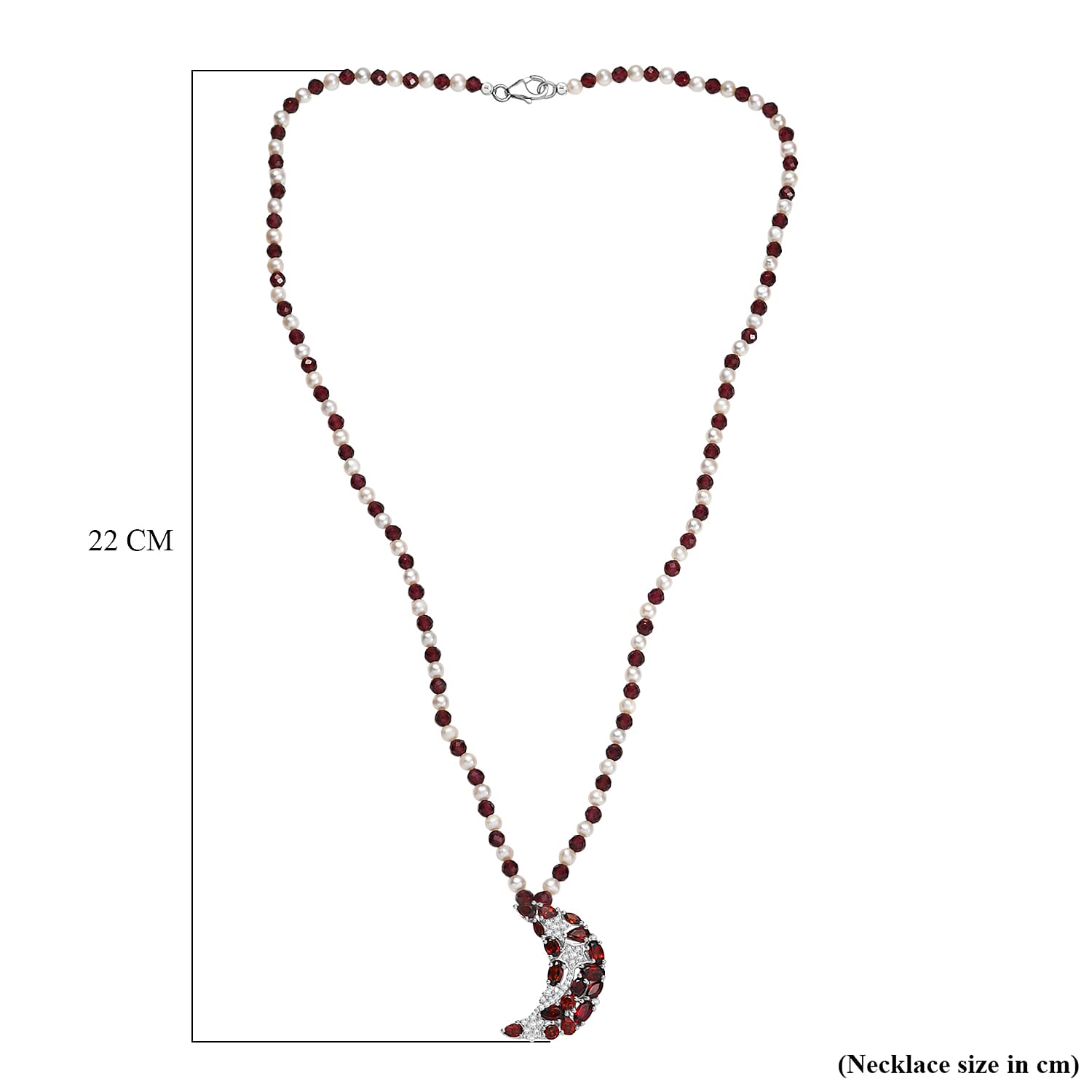 GP Celestial Dream Collection - Red Garnet, Blue Sapphire, Fresh Water Pearl & White Zircon Cluster Necklace (Size - 20) with Lobster Clasp in Rhodium Overlay Sterling Silver 25.38 Ct.