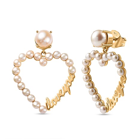 GP - Amore Collection White Fresh Water Pearl & Blue Sapphire Earring with Push Back in 18K Vermeil Yellow Gold Plated Sterling Silver 10.27 Ct, Silver Wt. 5.82 Gms.