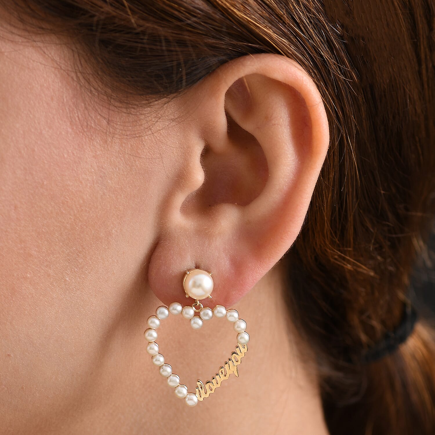 GP - Amore Collection White Fresh Water Pearl & Blue Sapphire Earring with Push Back in 18K Vermeil Yellow Gold Plated Sterling Silver 10.27 Ct, Silver Wt. 5.82 Gms.