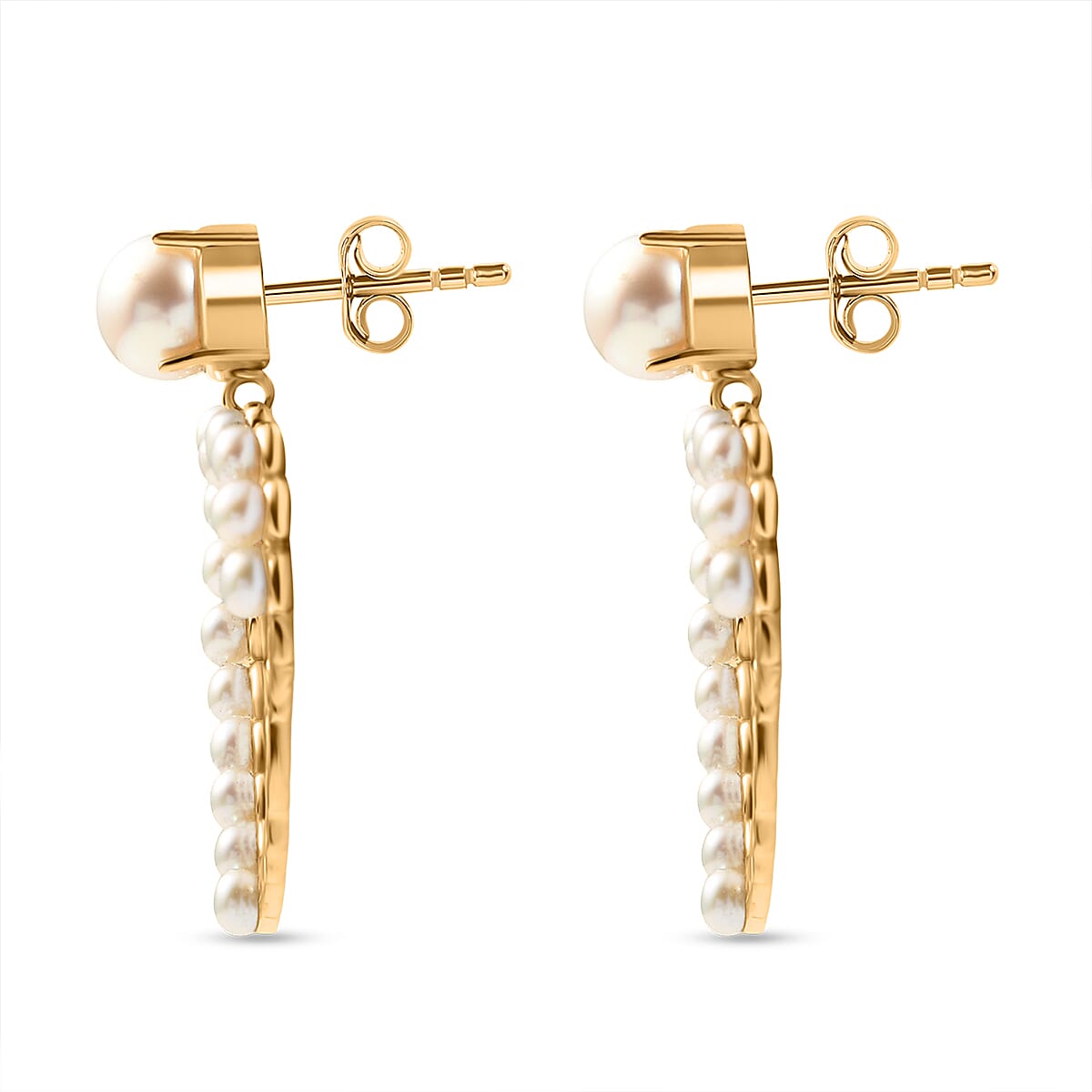 GP - Amore Collection White Fresh Water Pearl & Blue Sapphire Earring with Push Back in 18K Vermeil Yellow Gold Plated Sterling Silver 10.27 Ct, Silver Wt. 5.82 Gms.