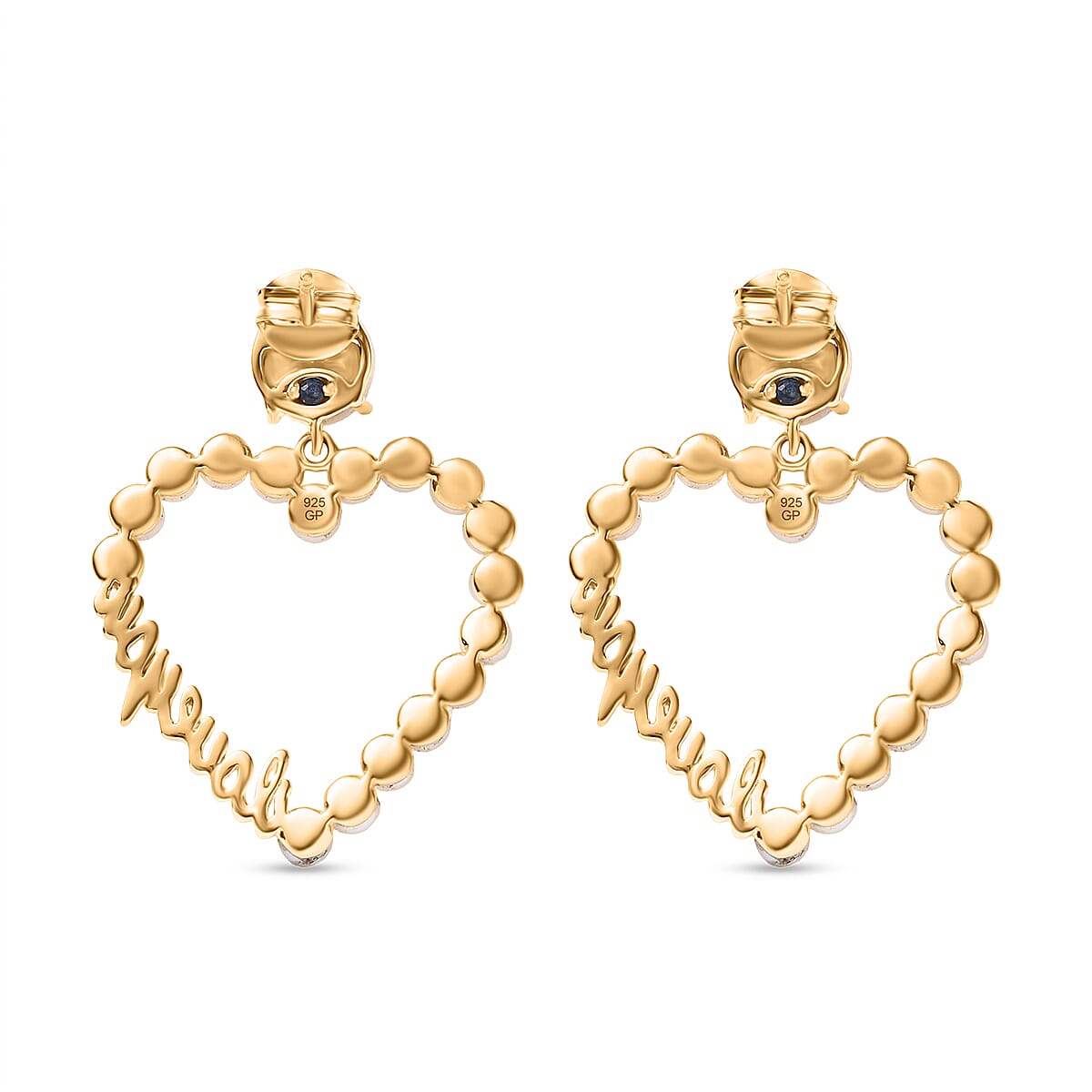 GP - Amore Collection White Fresh Water Pearl & Blue Sapphire Earring with Push Back in 18K Vermeil Yellow Gold Plated Sterling Silver 10.27 Ct, Silver Wt. 5.82 Gms.