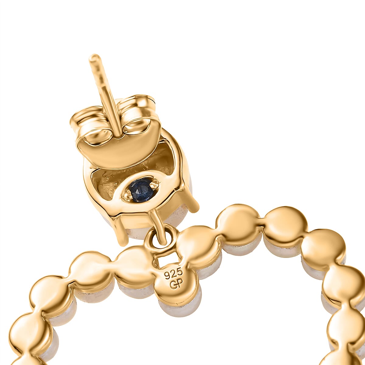 GP - Amore Collection White Fresh Water Pearl & Blue Sapphire Earring with Push Back in 18K Vermeil Yellow Gold Plated Sterling Silver 10.27 Ct, Silver Wt. 5.82 Gms.