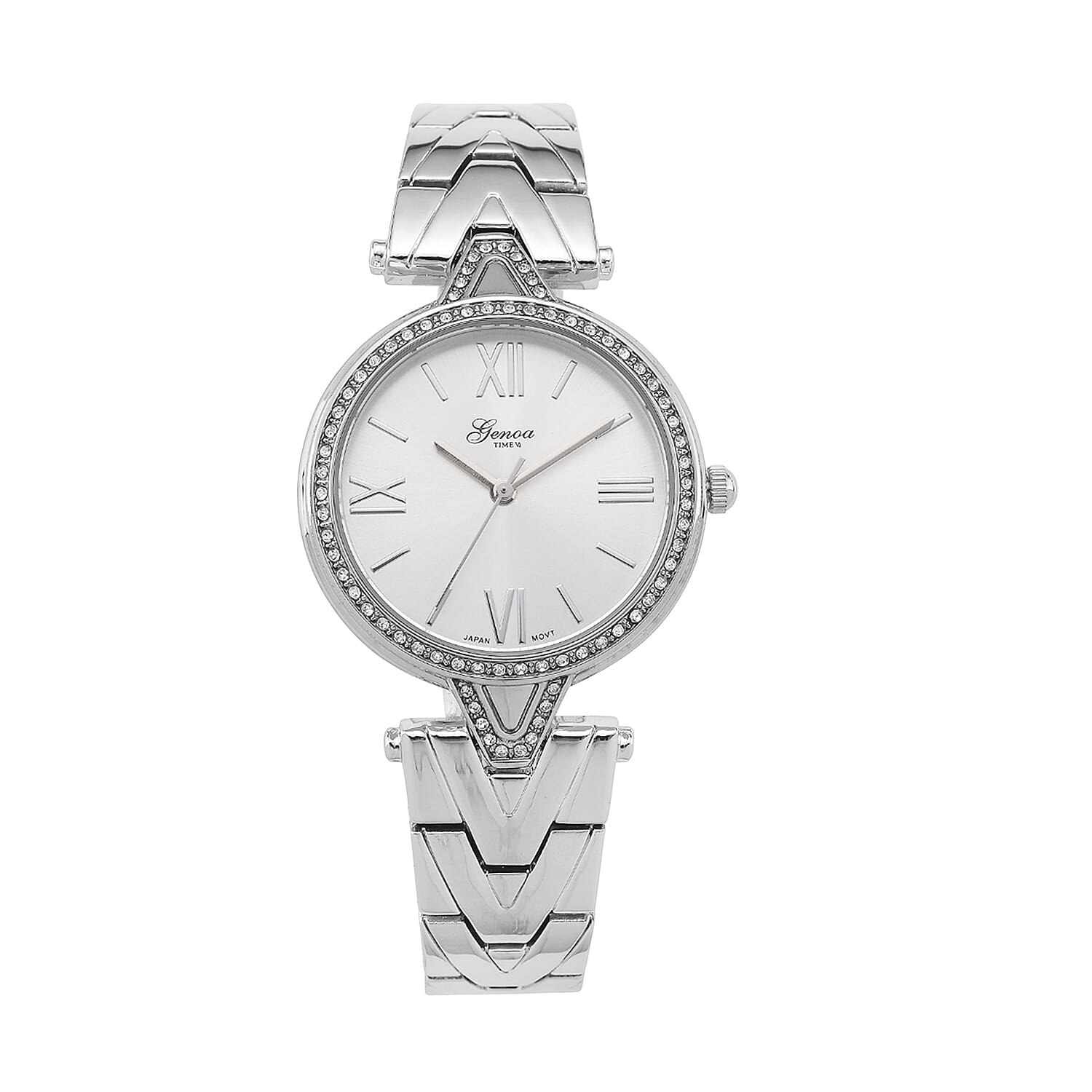 GENOA TIME LIMITED EDITION Japanese Movt. 3ATM Water Resistant Sunray Dial Ladies Watch with Silver Colour Strap & Case with Austrian White Crystal Accents