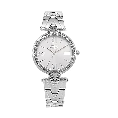 GENOA TIME LIMITED EDITION Japanese Movt. 3ATM Water Resistant Sunray Dial Ladies Watch with Silver Colour Strap & Case with Austrian White Crystal Accents