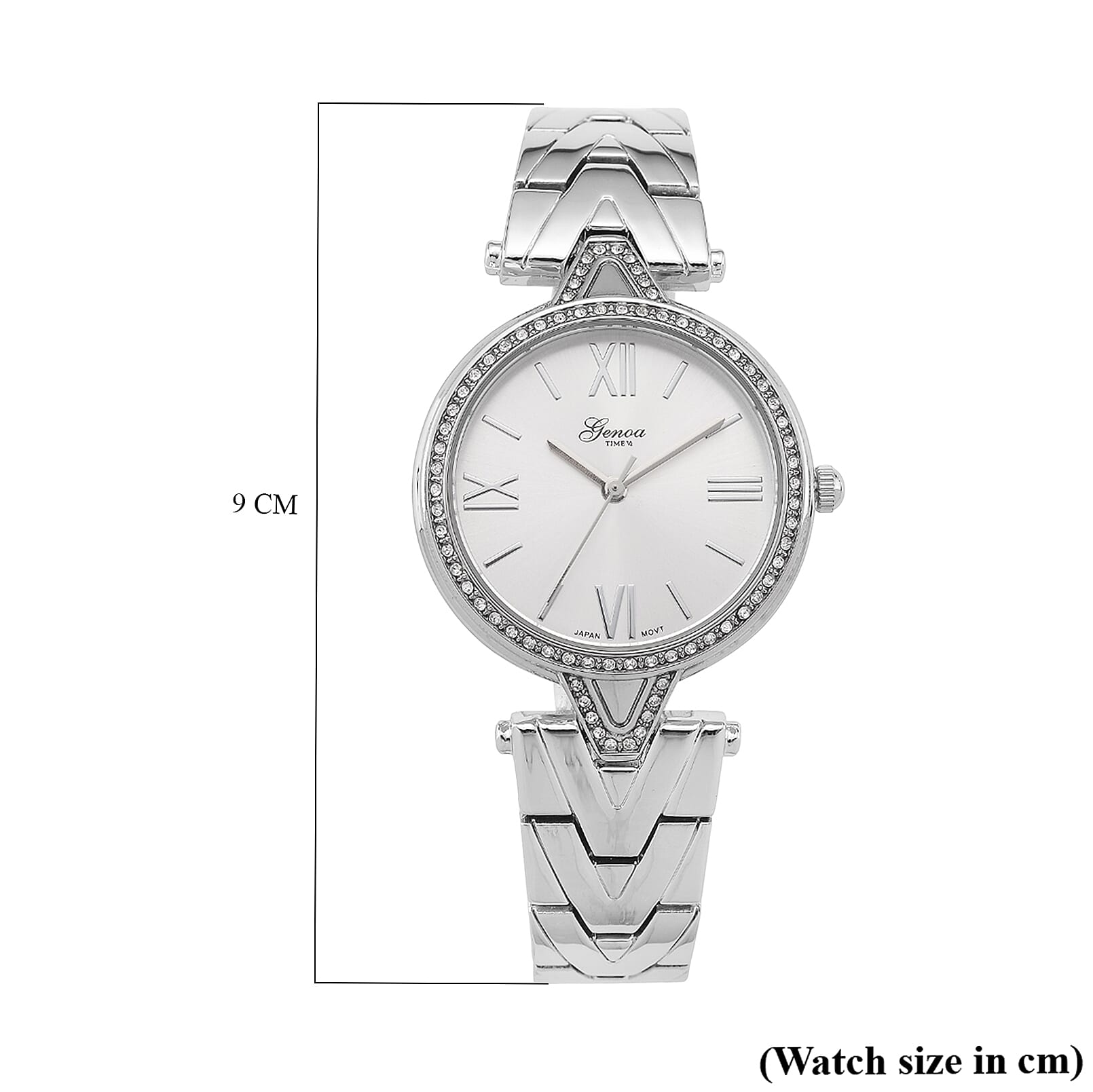 GENOA TIME LIMITED EDITION Japanese Movt. 3ATM Water Resistant Sunray Dial Ladies Watch with Silver Colour Strap & Case with Austrian White Crystal Accents