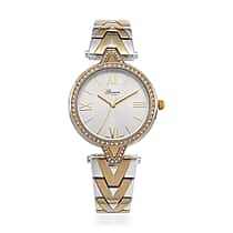 GENOA TIME LIMITED EDITION Japanese Movt. 3ATM Water Resistant Sunray Dial Ladies Watch with Silver and Gold Colour Strap & Case with Austrian White Crystal Accents