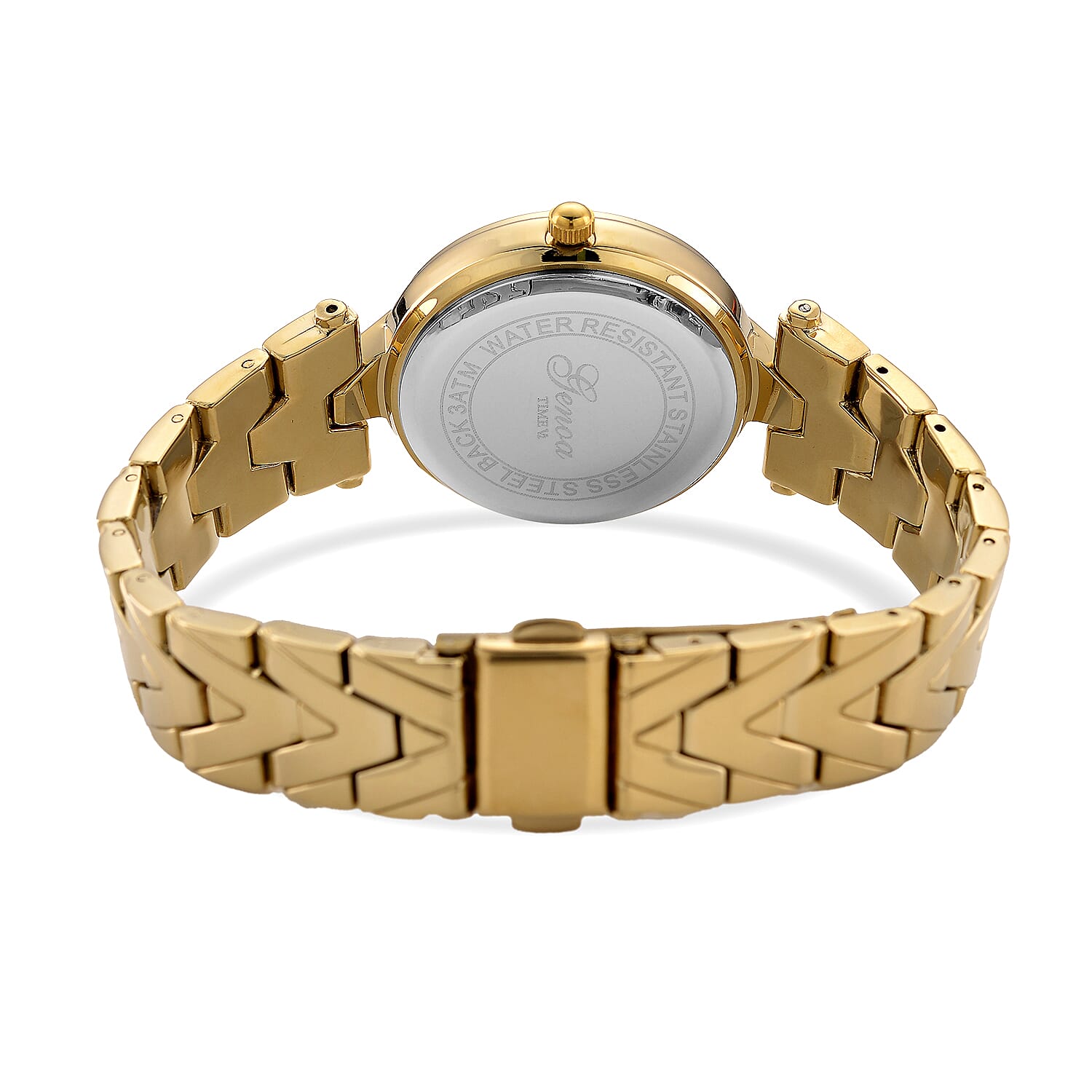 GENOA TIME LIMITED EDITION Japanese Movt. 3ATM Water Resistant Sunray Dial Ladies Watch with Gold Colour Strap & Case with Austrian White Crystal Accents