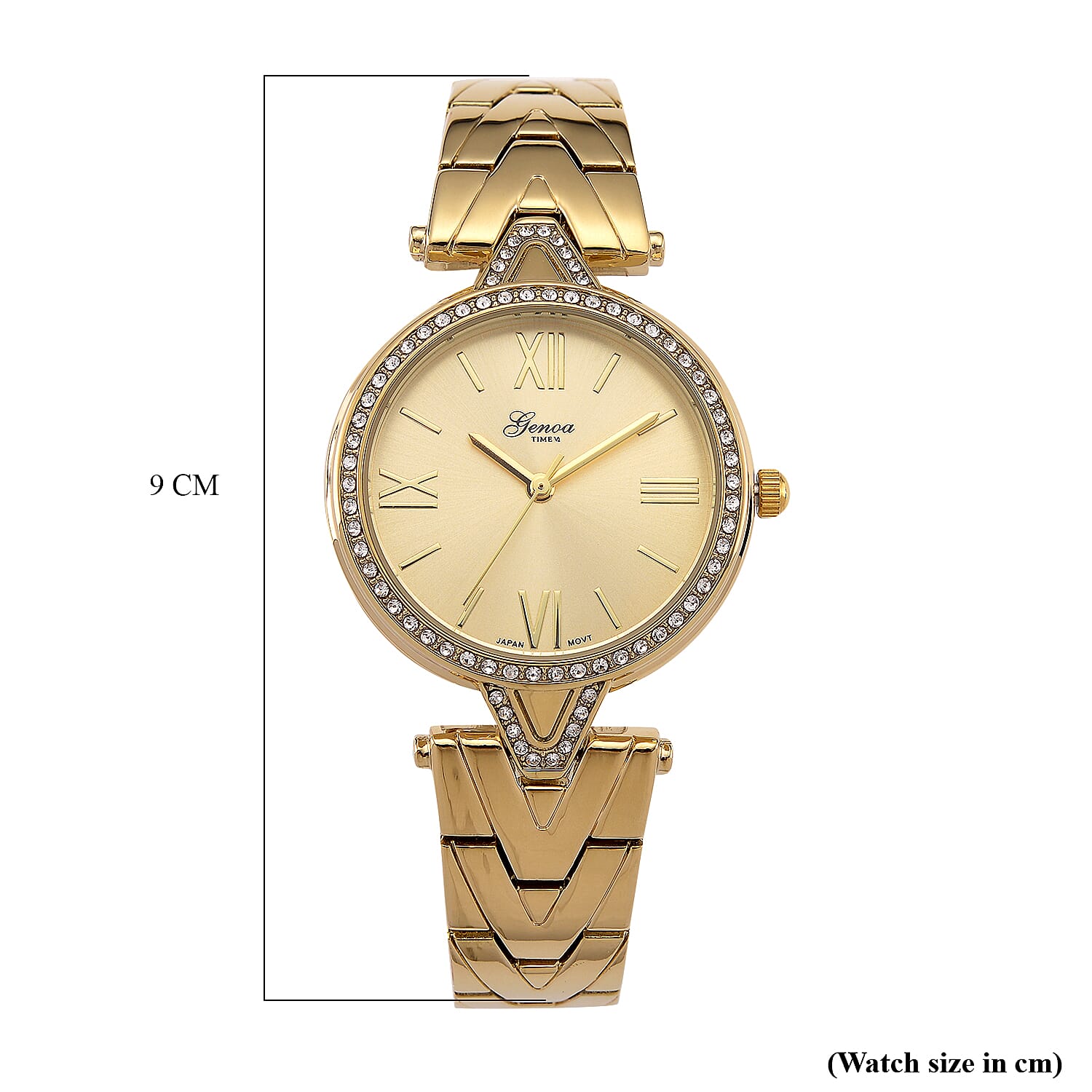 GENOA TIME LIMITED EDITION Japanese Movt. 3ATM Water Resistant Sunray Dial Ladies Watch with Gold Colour Strap & Case with Austrian White Crystal Accents