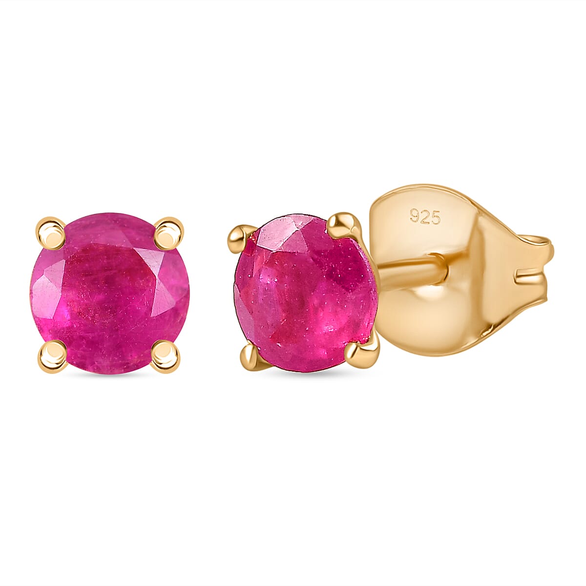 African Ruby Earring in 14K Gold Plated Sterling Silver 1.52 Ct.