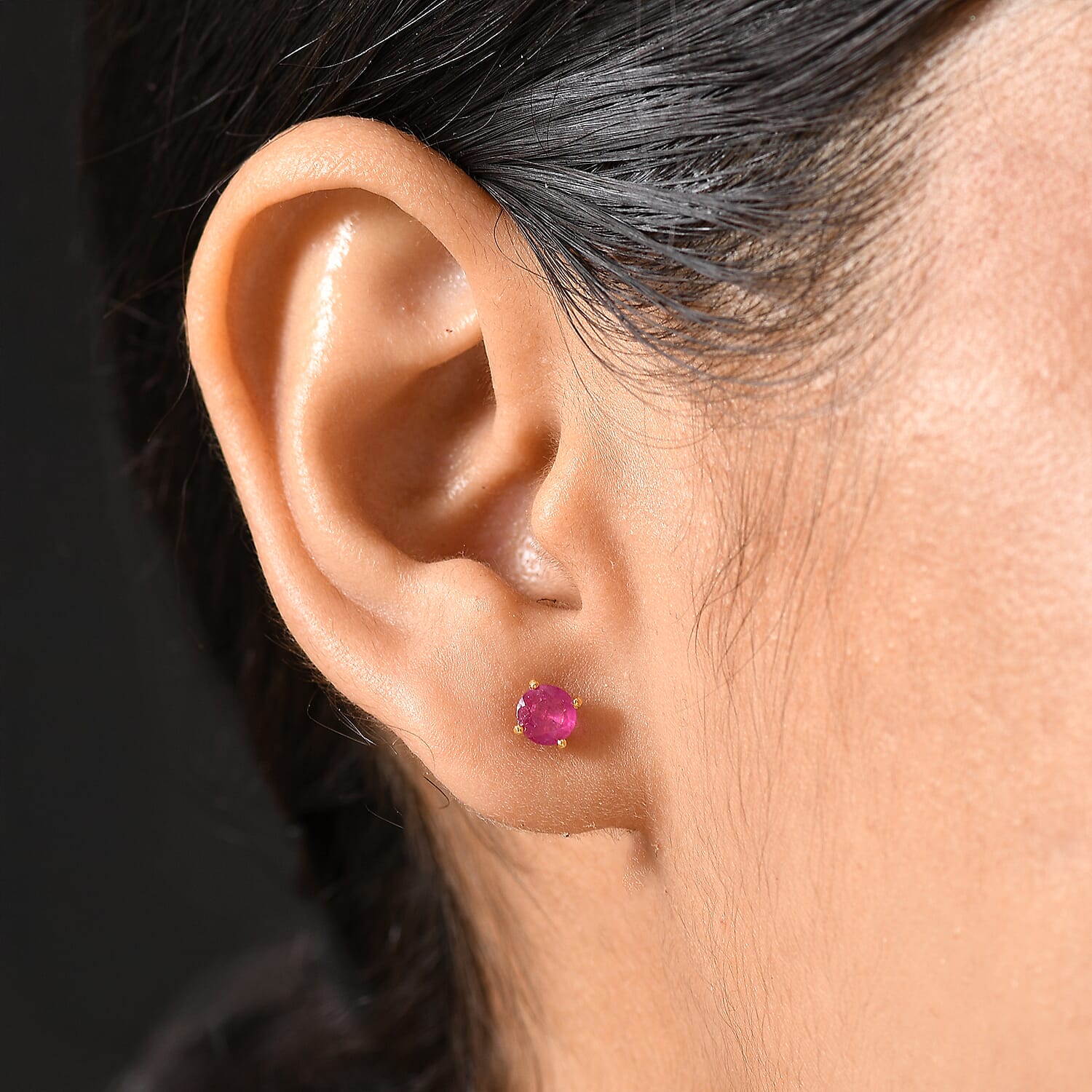 African Ruby Earring in 14K Gold Plated Sterling Silver 1.52 Ct.