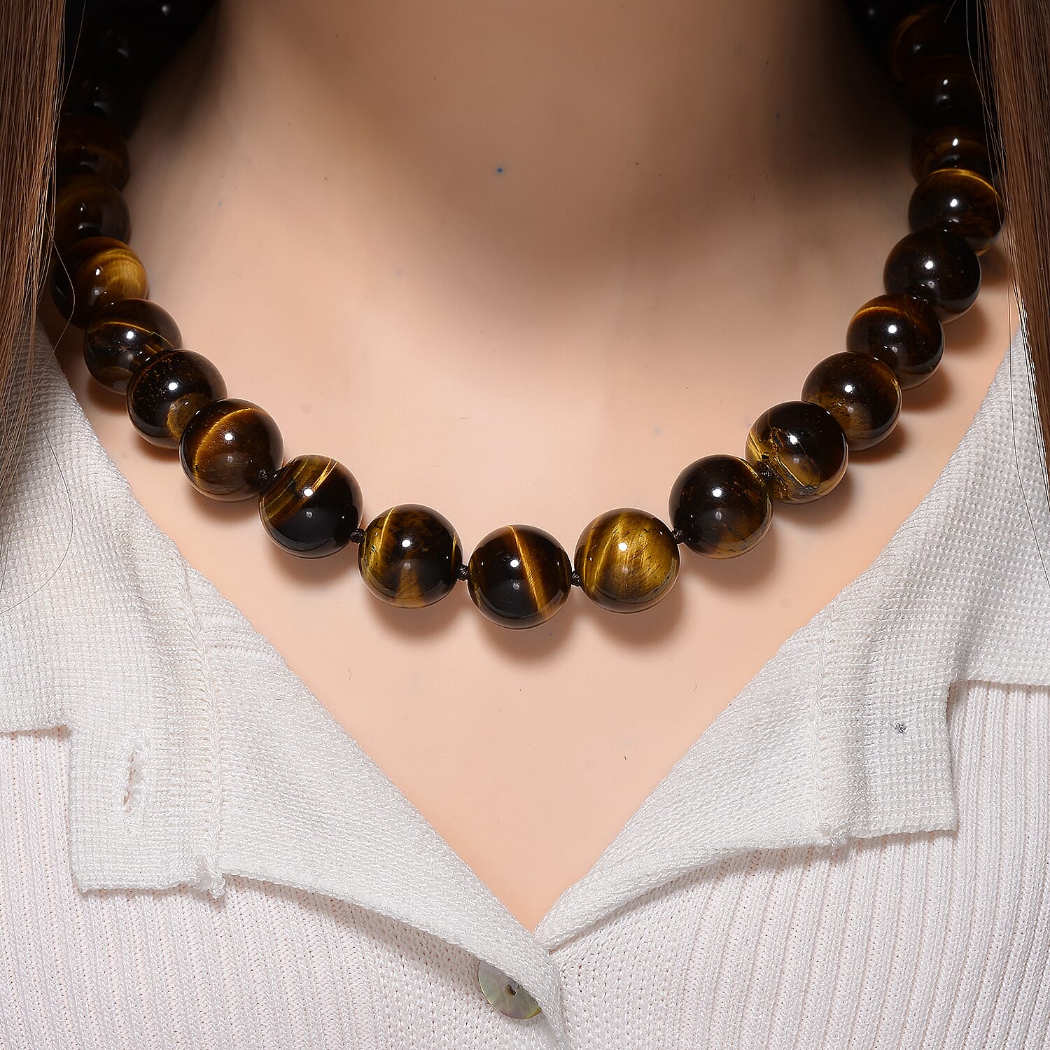 Extremely Rare Size  - AAA Yellow Tigers Eye Necklace (Size - 20-2 Ext) in Rhodium Overlay Sterling Silver 800.00 Ct.