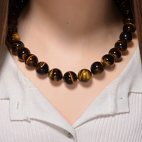 Extremely Rare Size  - AAA Yellow Tigers Eye Necklace (Size - 20-2 Ext) in Rhodium Overlay Sterling Silver 800.00 Ct.